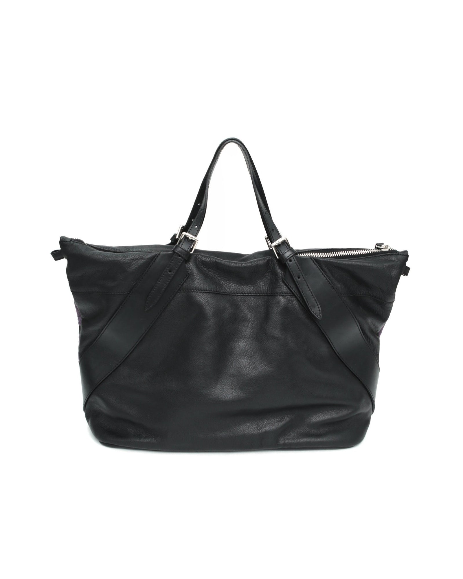 big purple and black pony hair bag