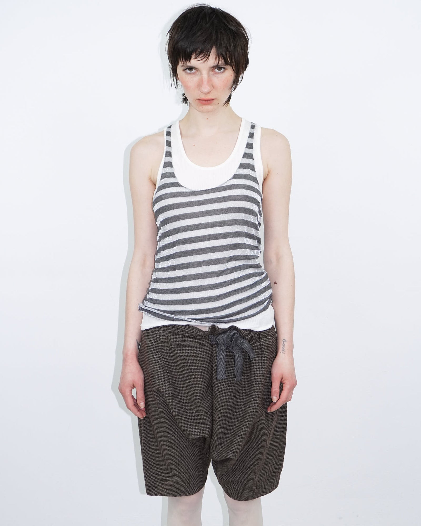 bimaterial double layer sheer tank top