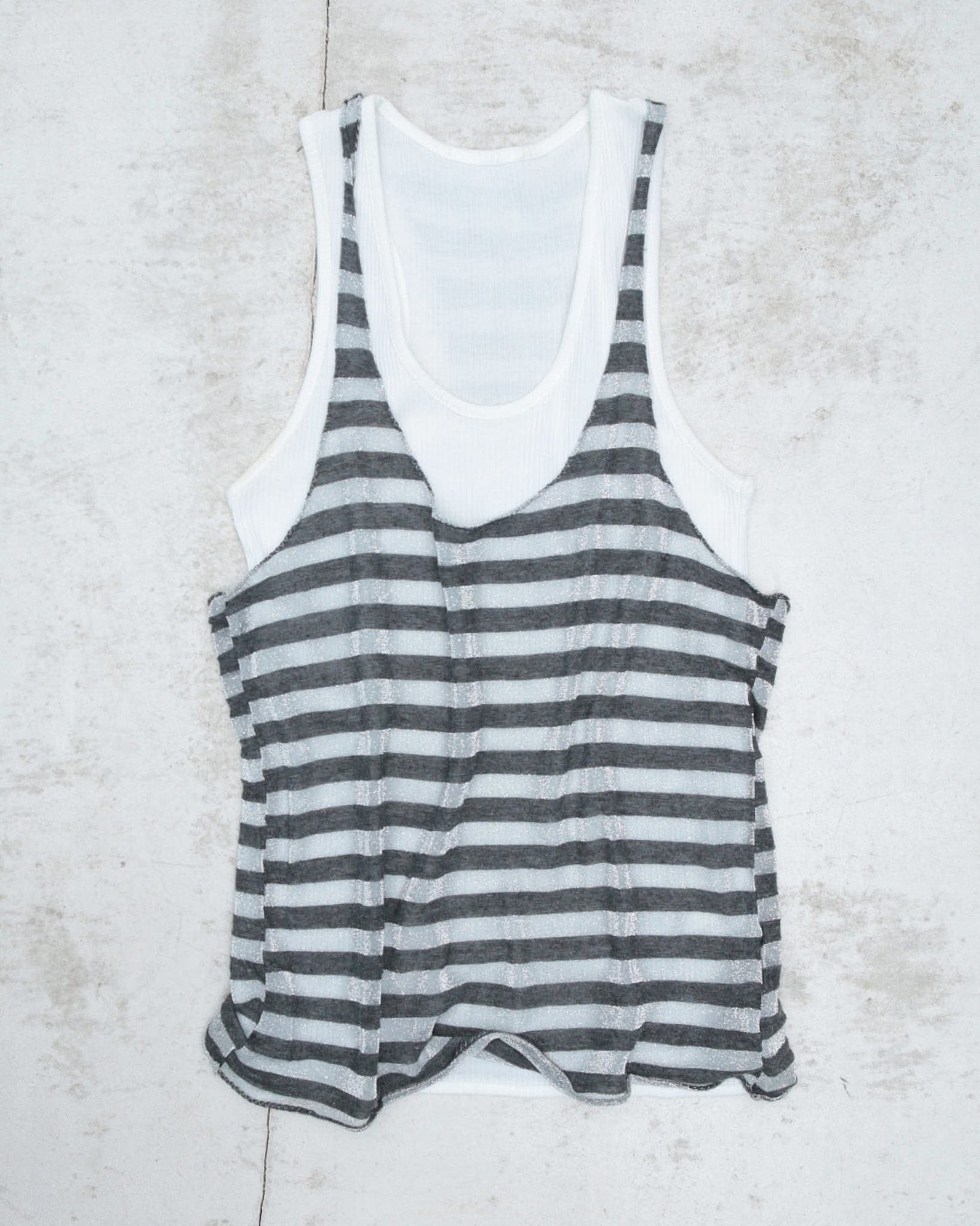 bimaterial double layer sheer tank top