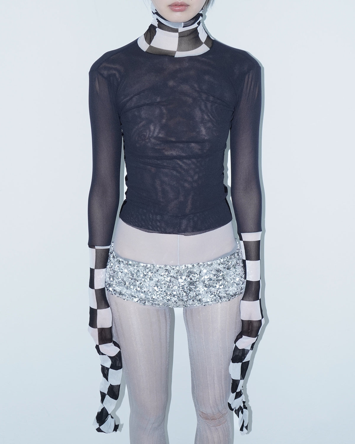black and white mesh turtleneck
