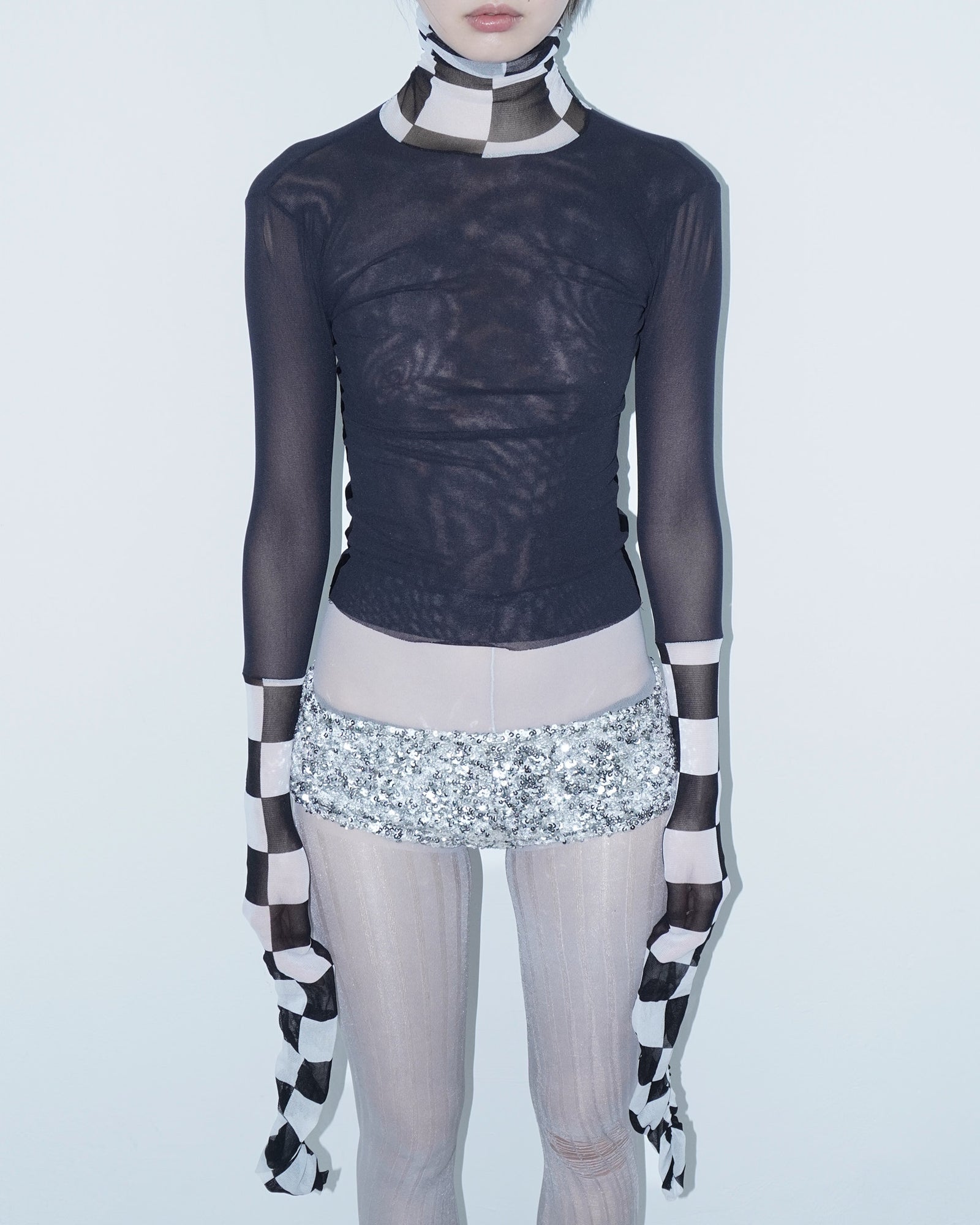 black and white mesh turtleneck