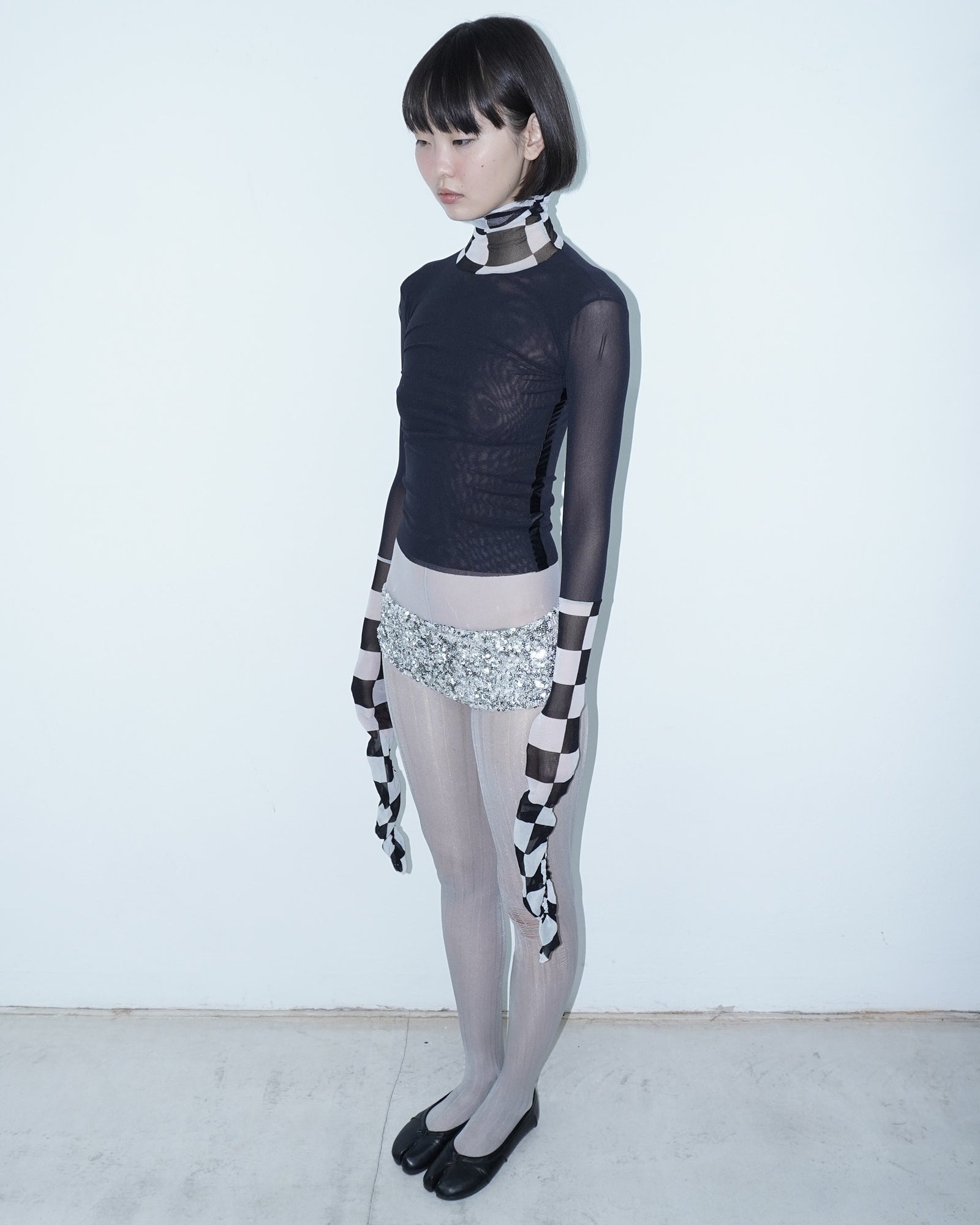 black and white mesh turtleneck