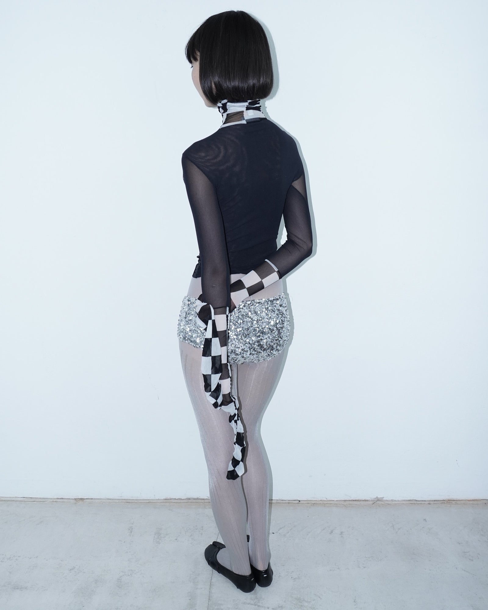 black and white mesh turtleneck