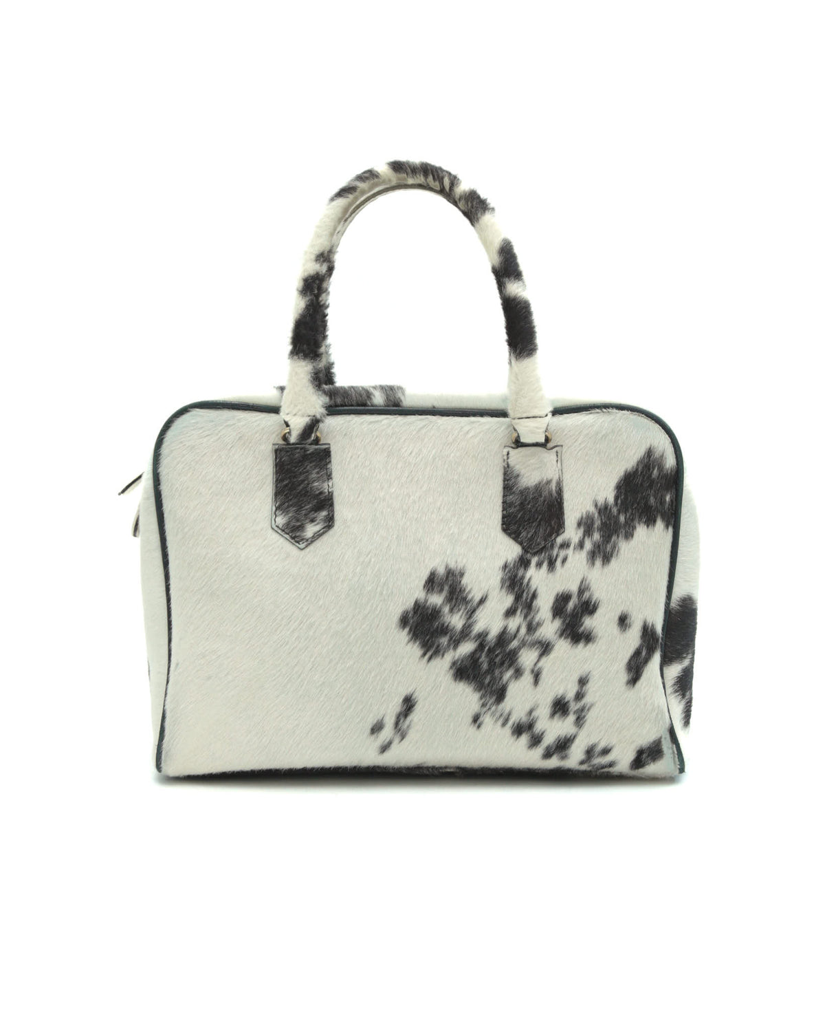 black and white pony hair leather handle bag
