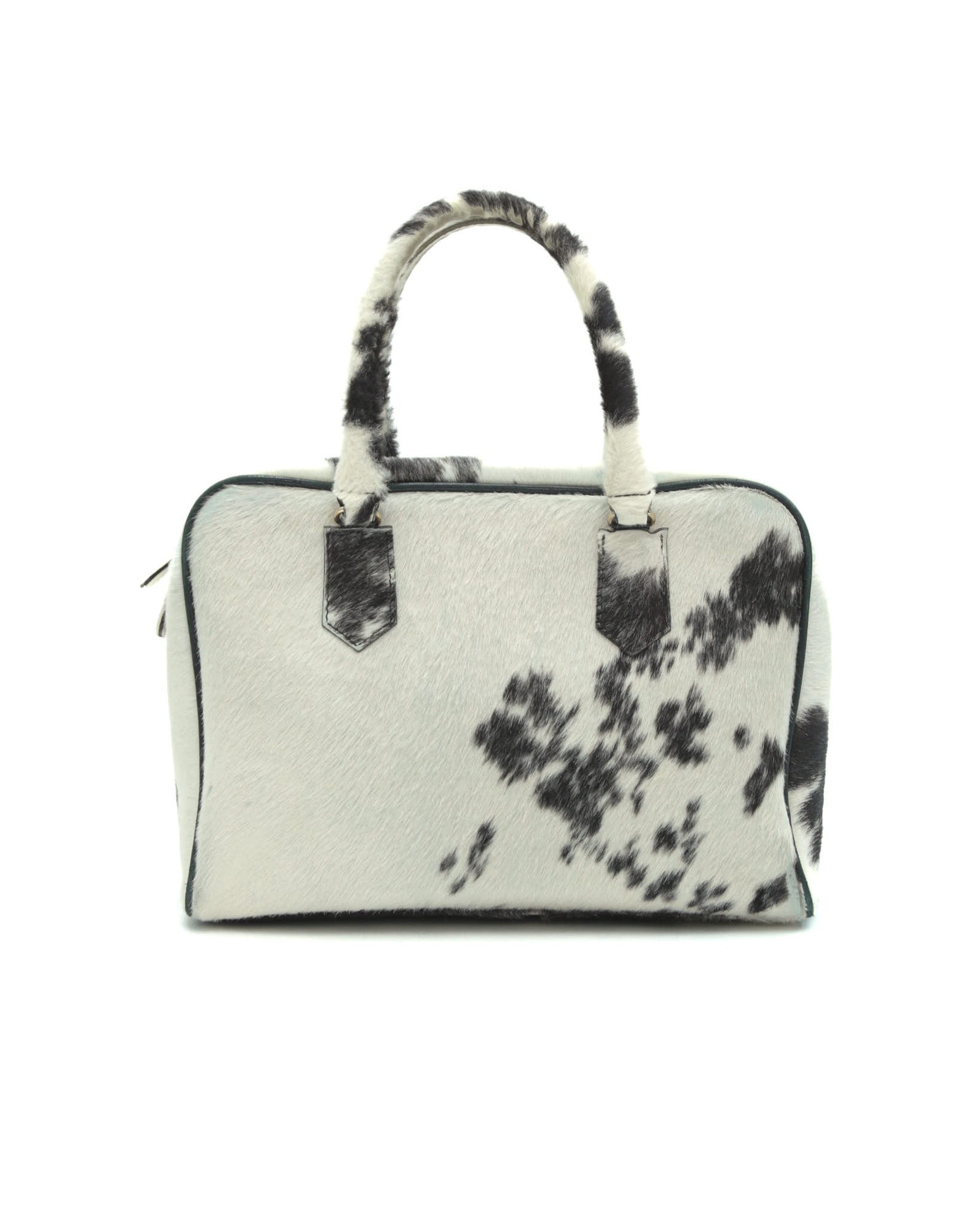 black and white pony hair leather handle bag
