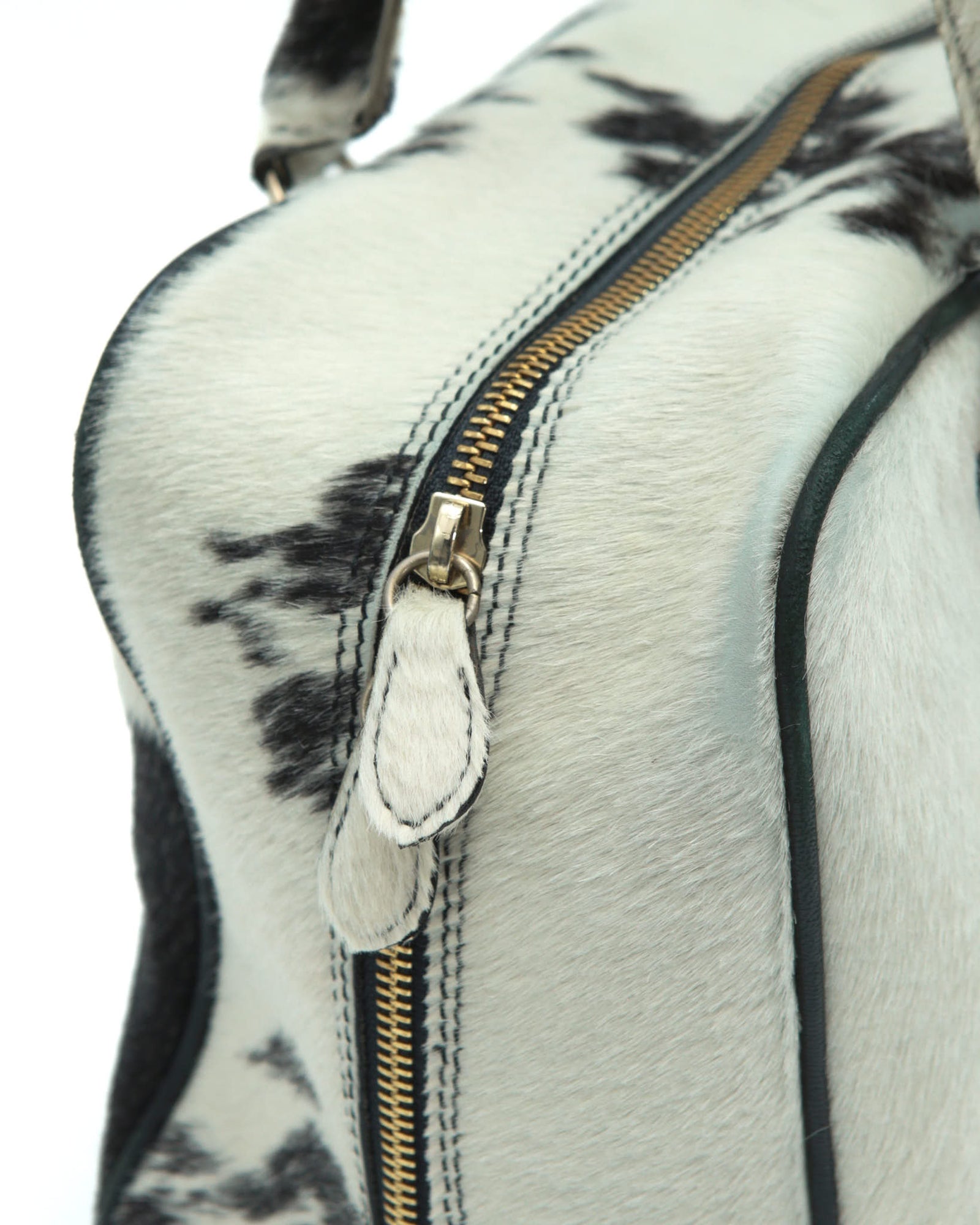 black and white pony hair leather handle bag
