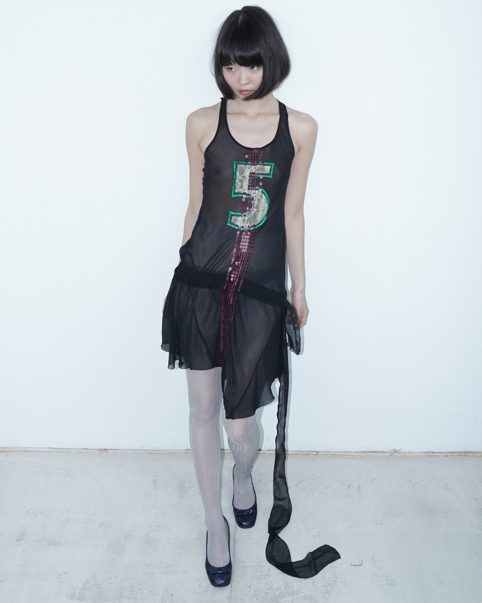black halter dress with  sequin lace detail
