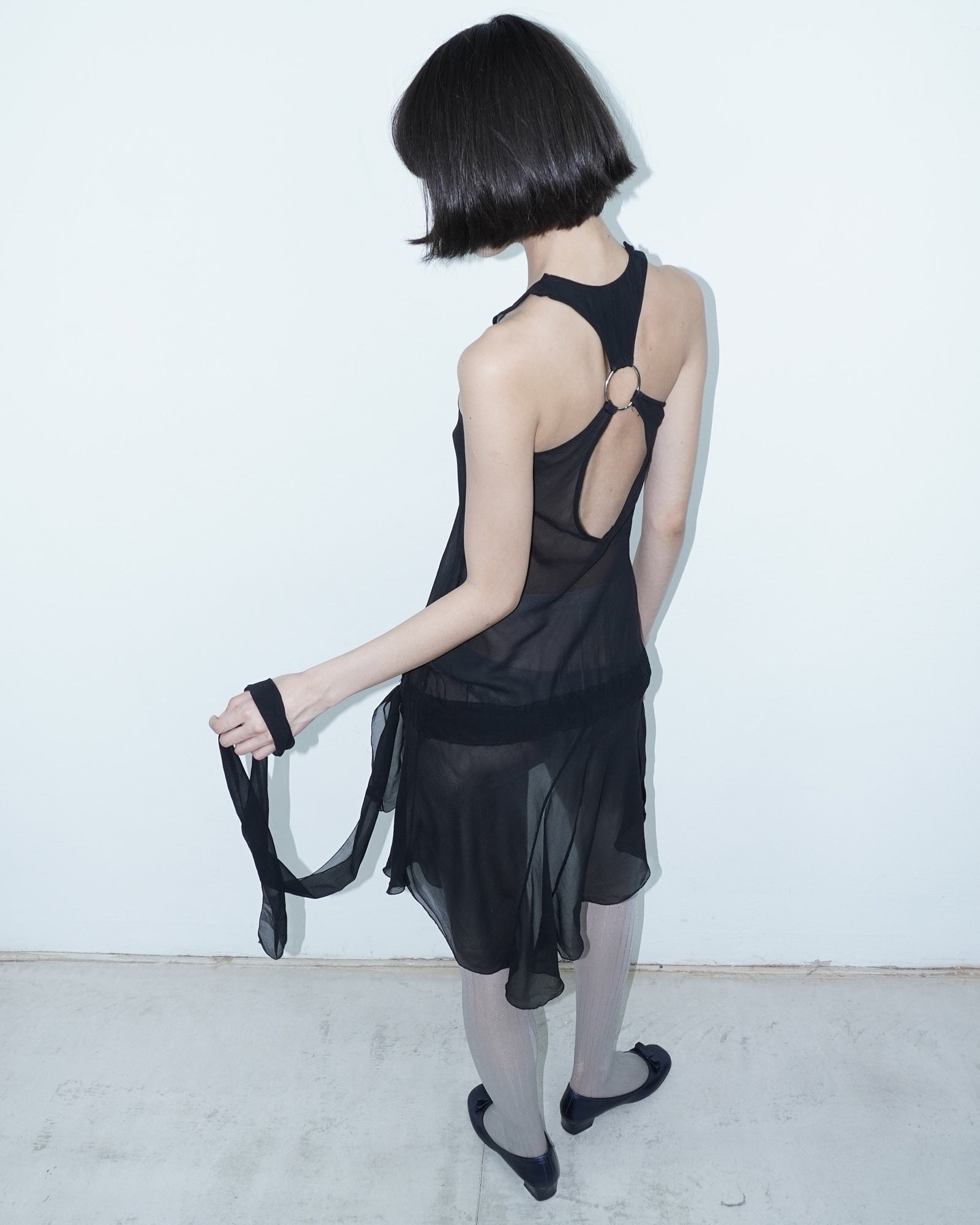 black halter dress with  sequin lace detail