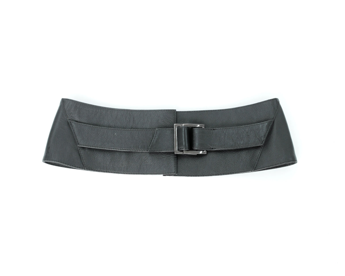 black leather belt with details