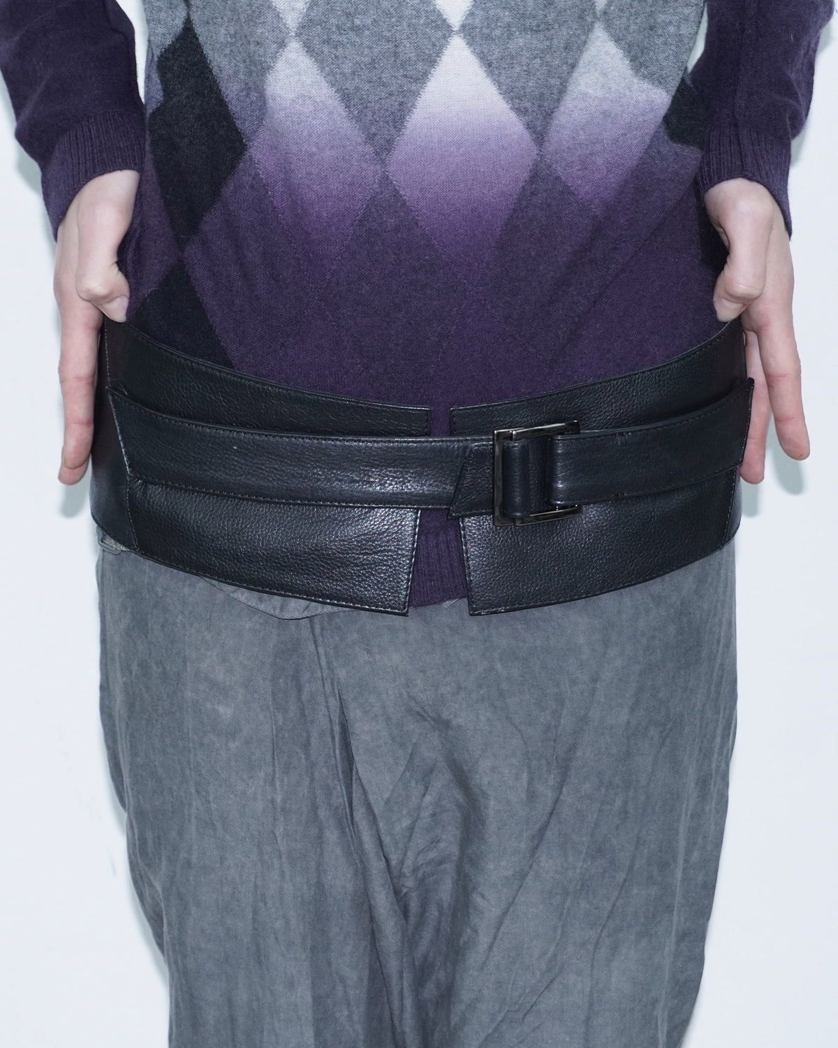 black leather belt with details