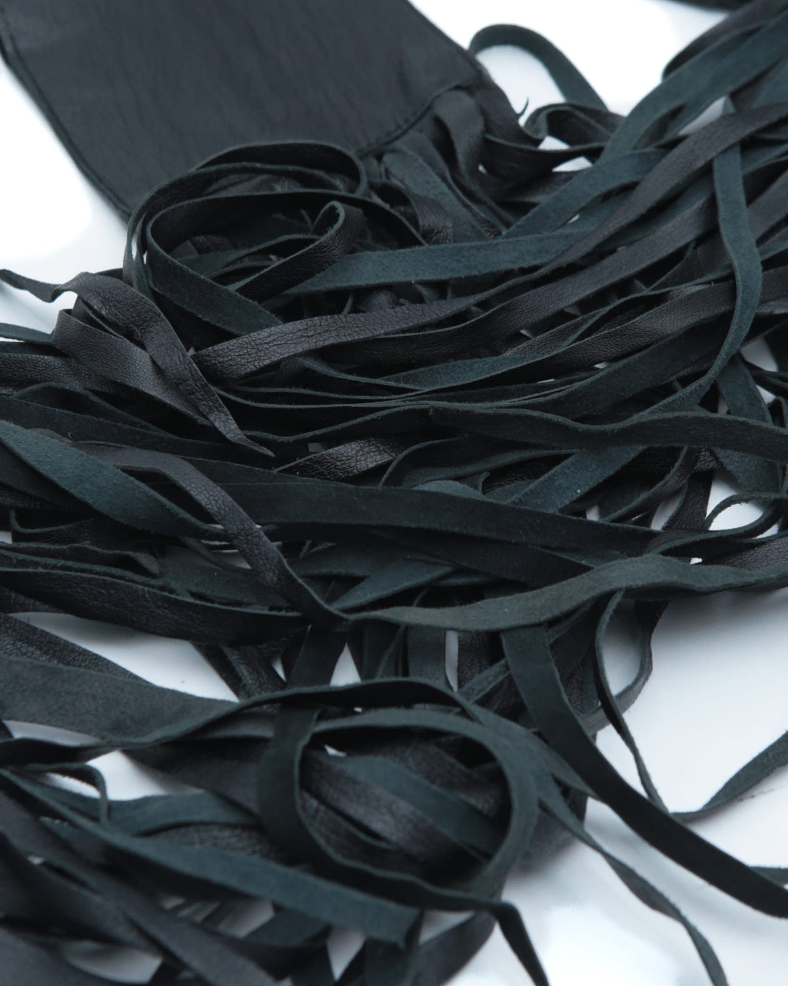 black leather fringe waist belt