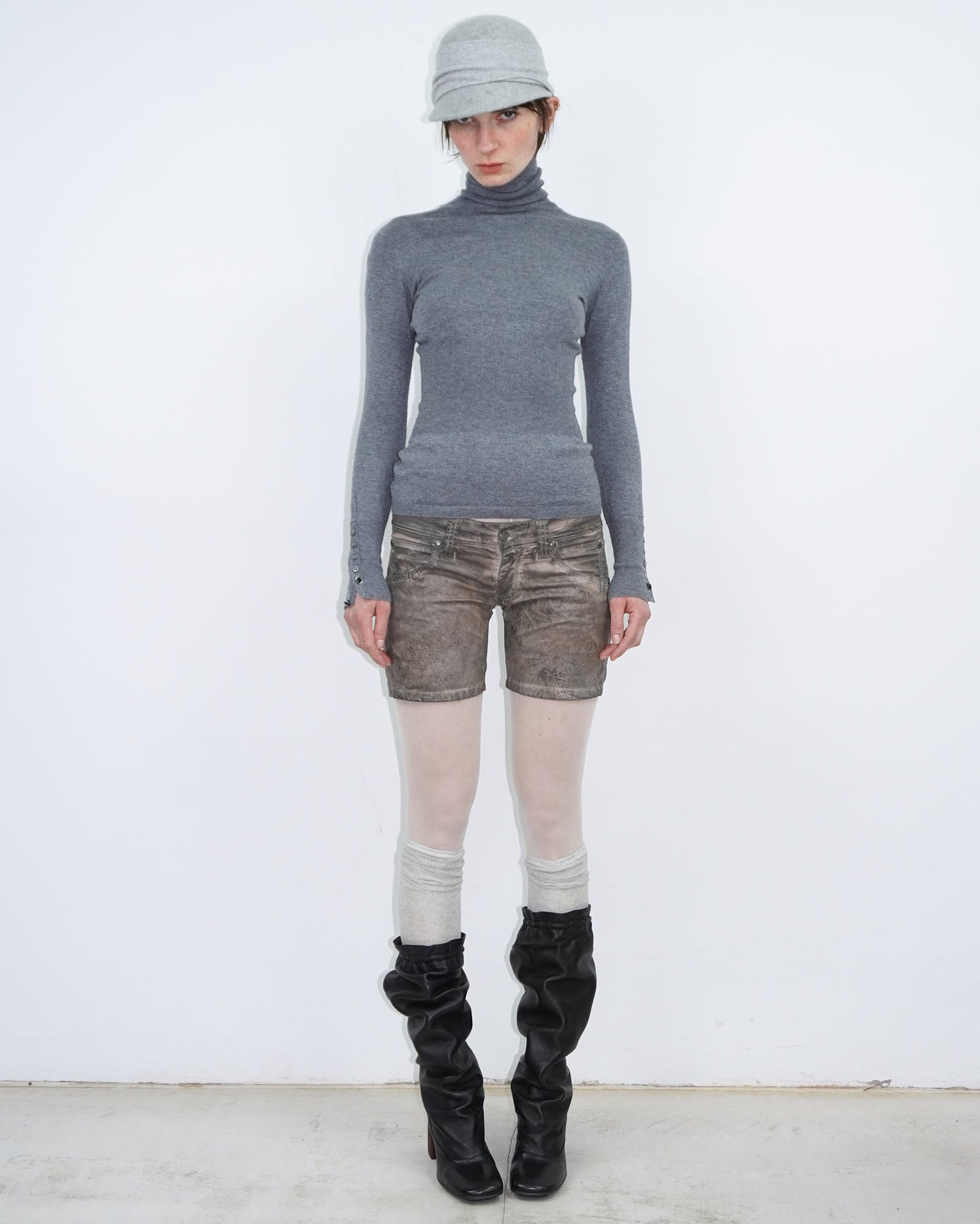 black leather slouchy boots with block heel