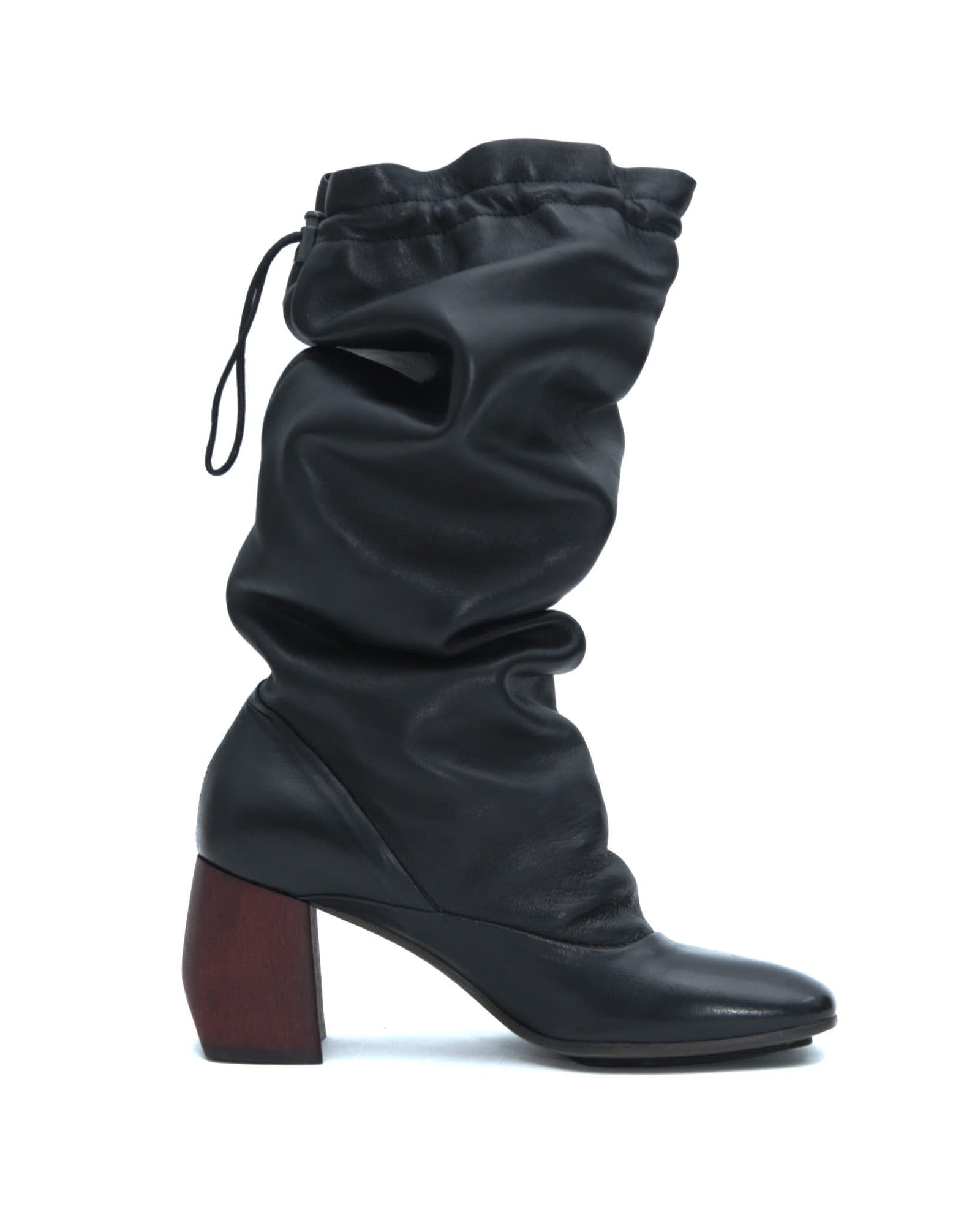 black leather slouchy boots with block heel