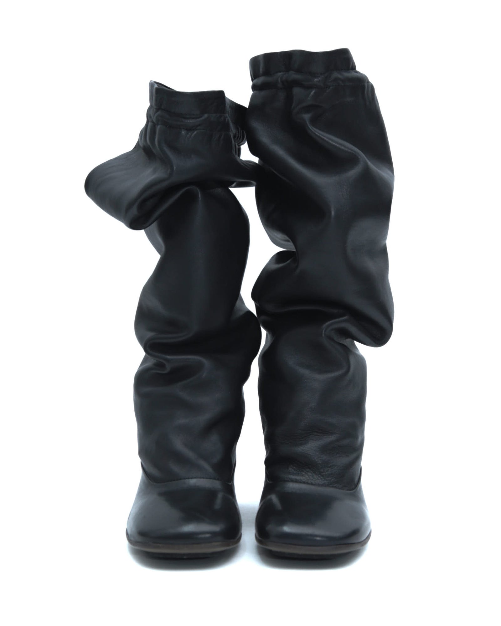 black leather slouchy boots with block heel