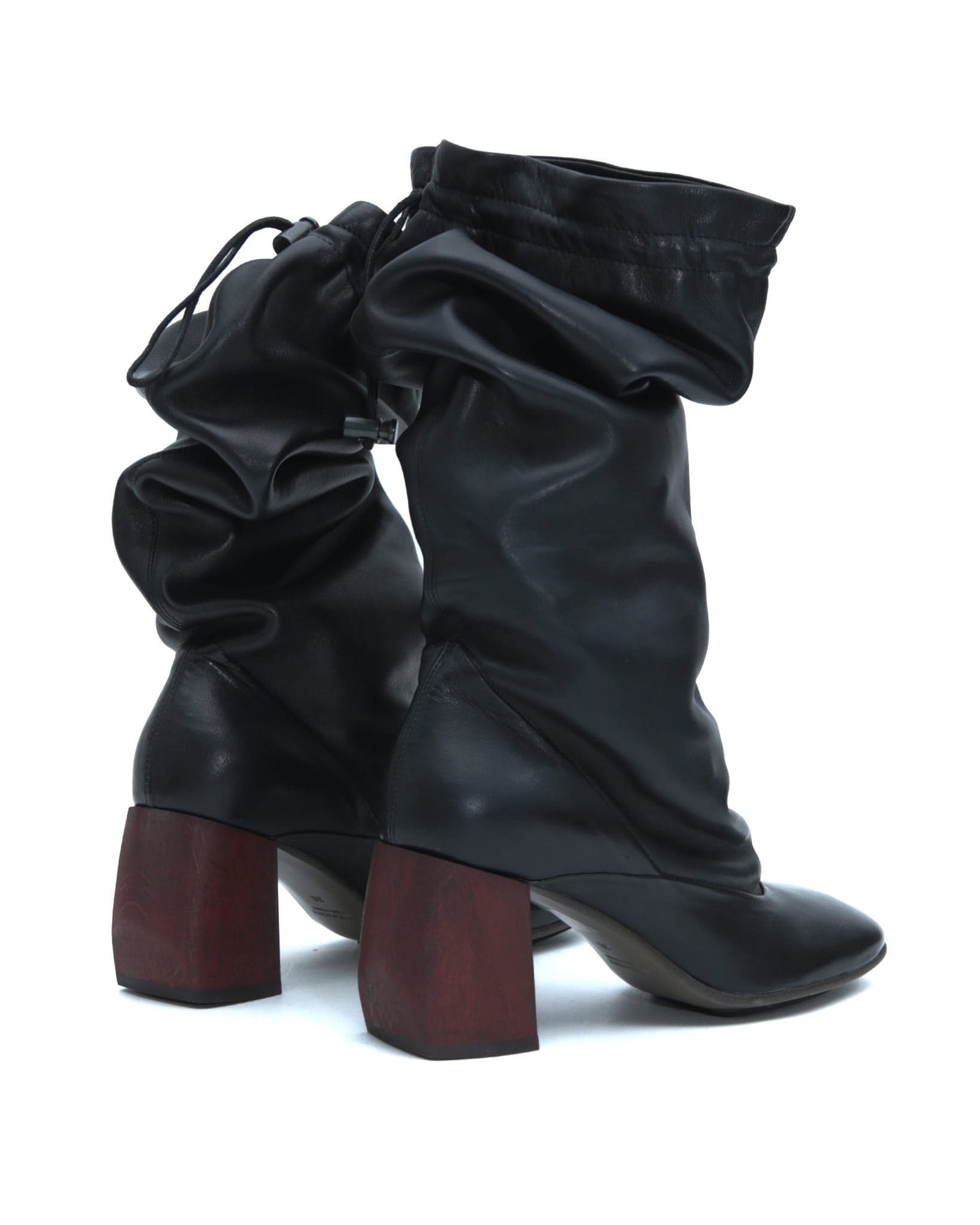 black leather slouchy boots with block heel
