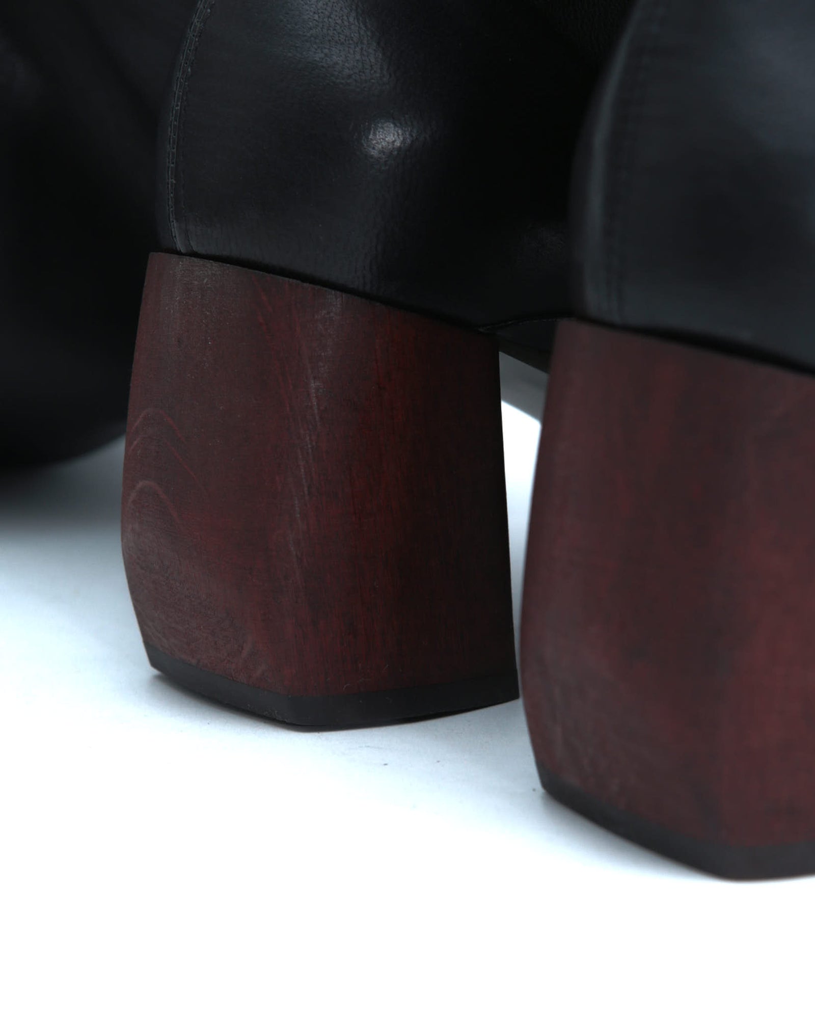 black leather slouchy boots with block heel