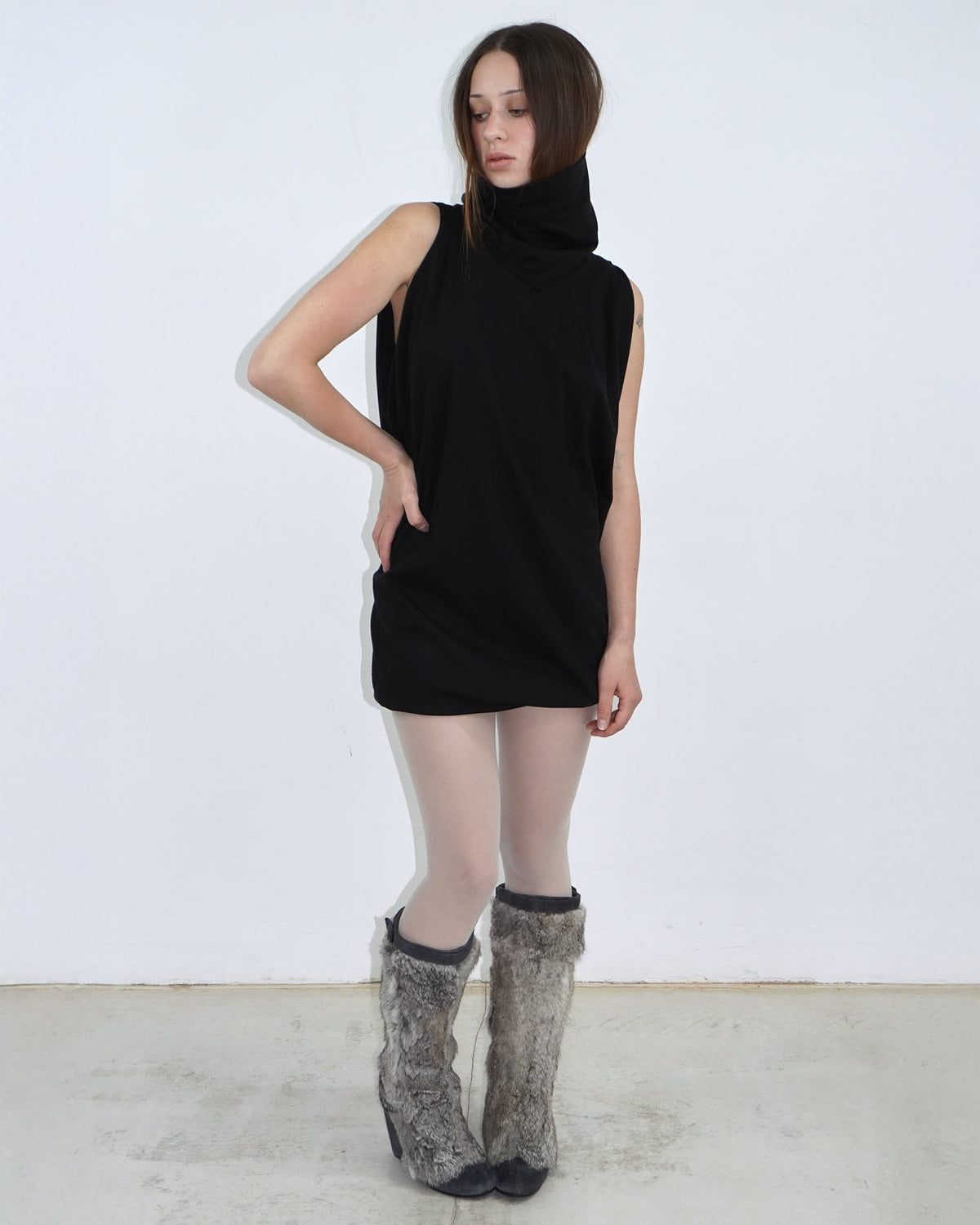 black mini turtle neck dress
