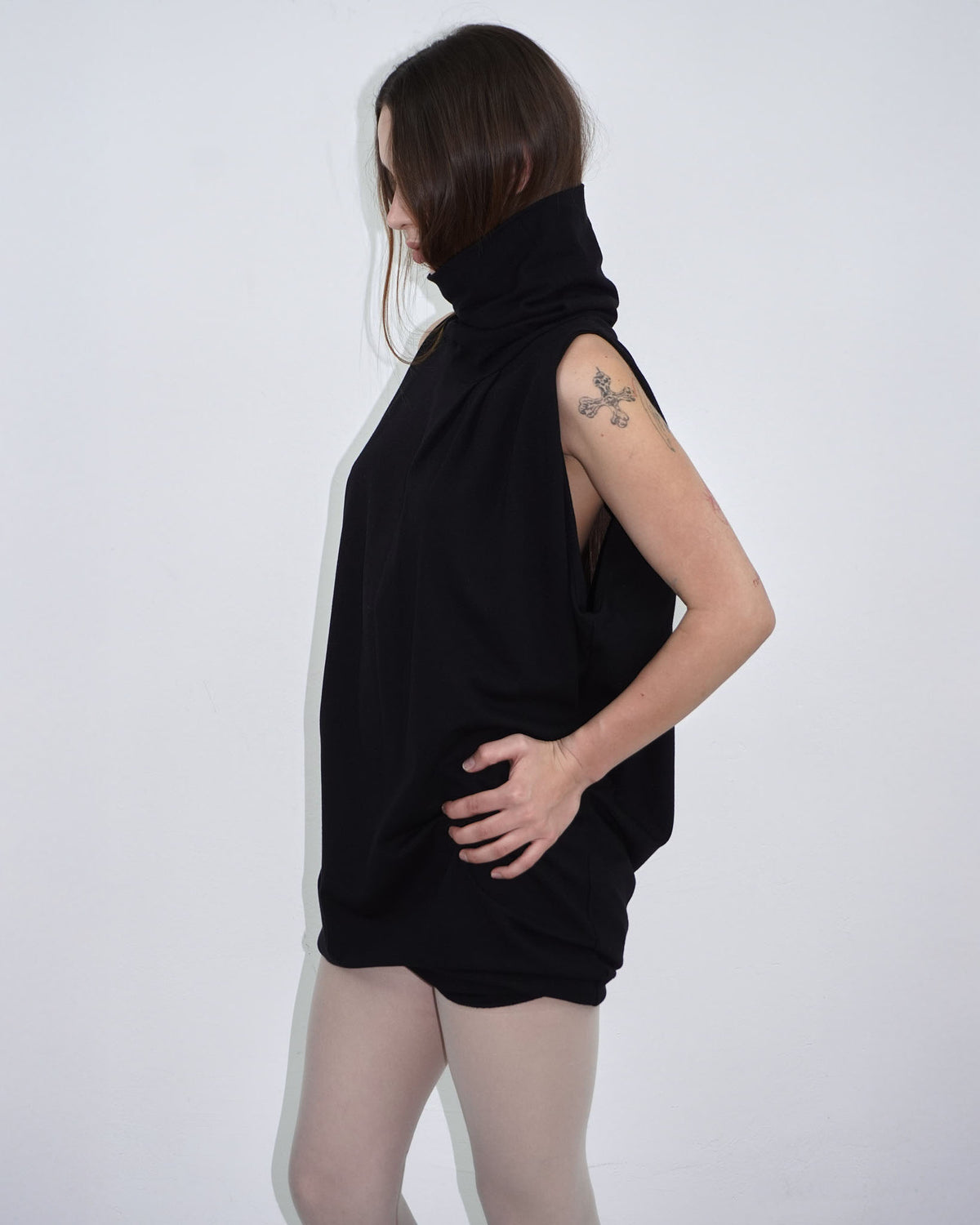 black mini turtle neck dress