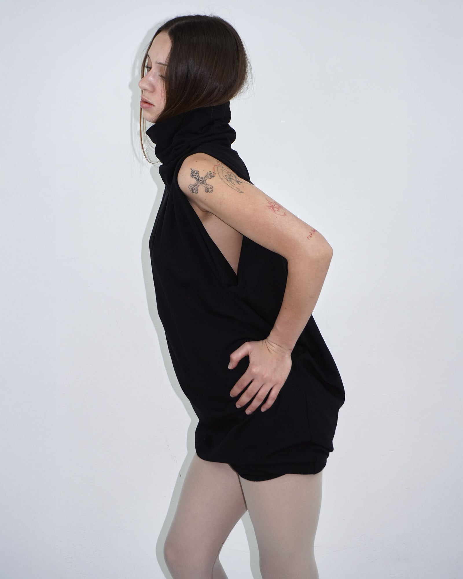 black mini turtle neck dress