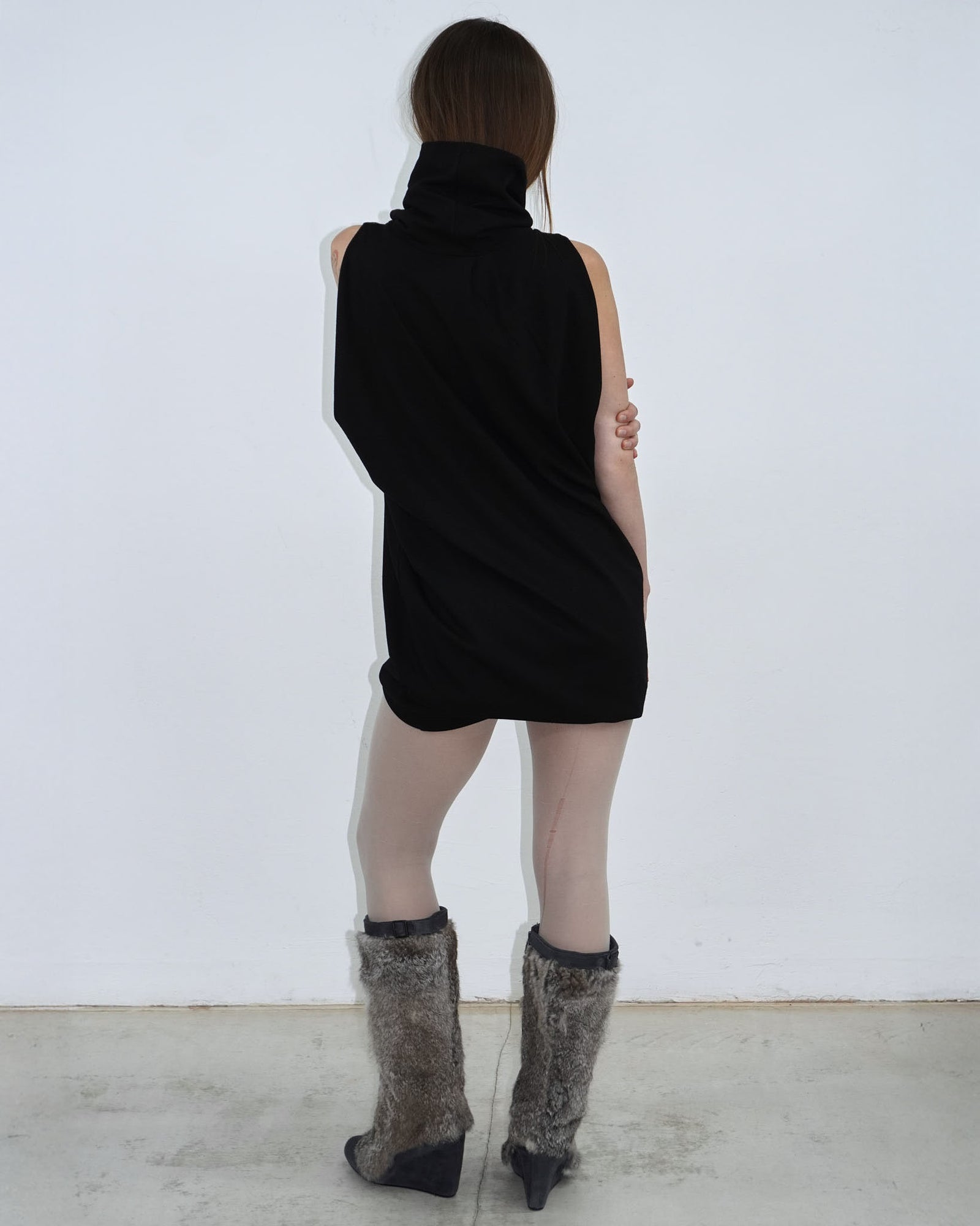 black mini turtle neck dress