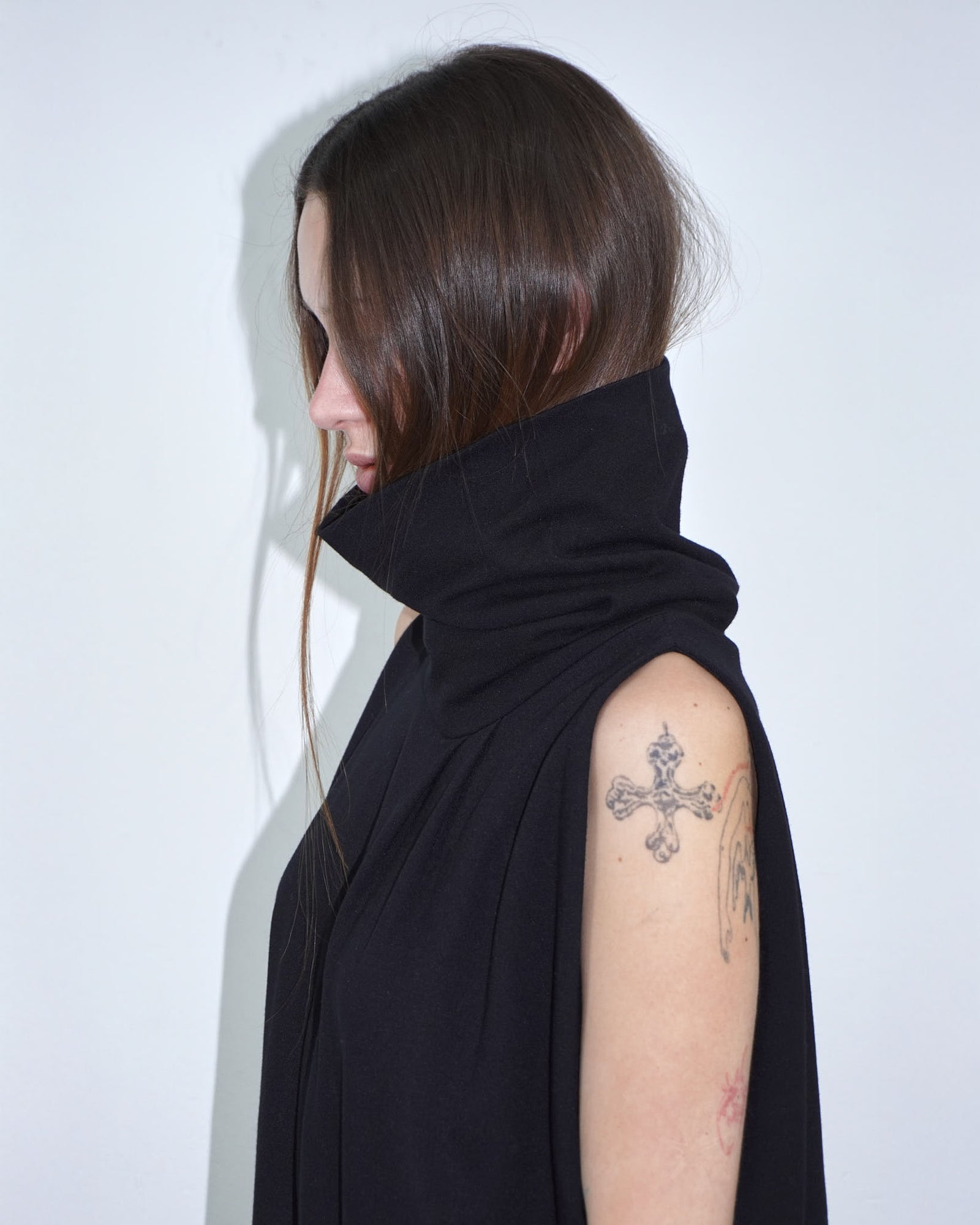 black mini turtle neck dress