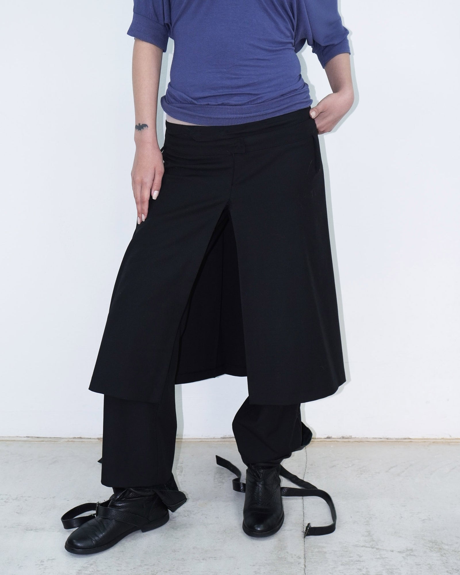 black pants with skirt layer