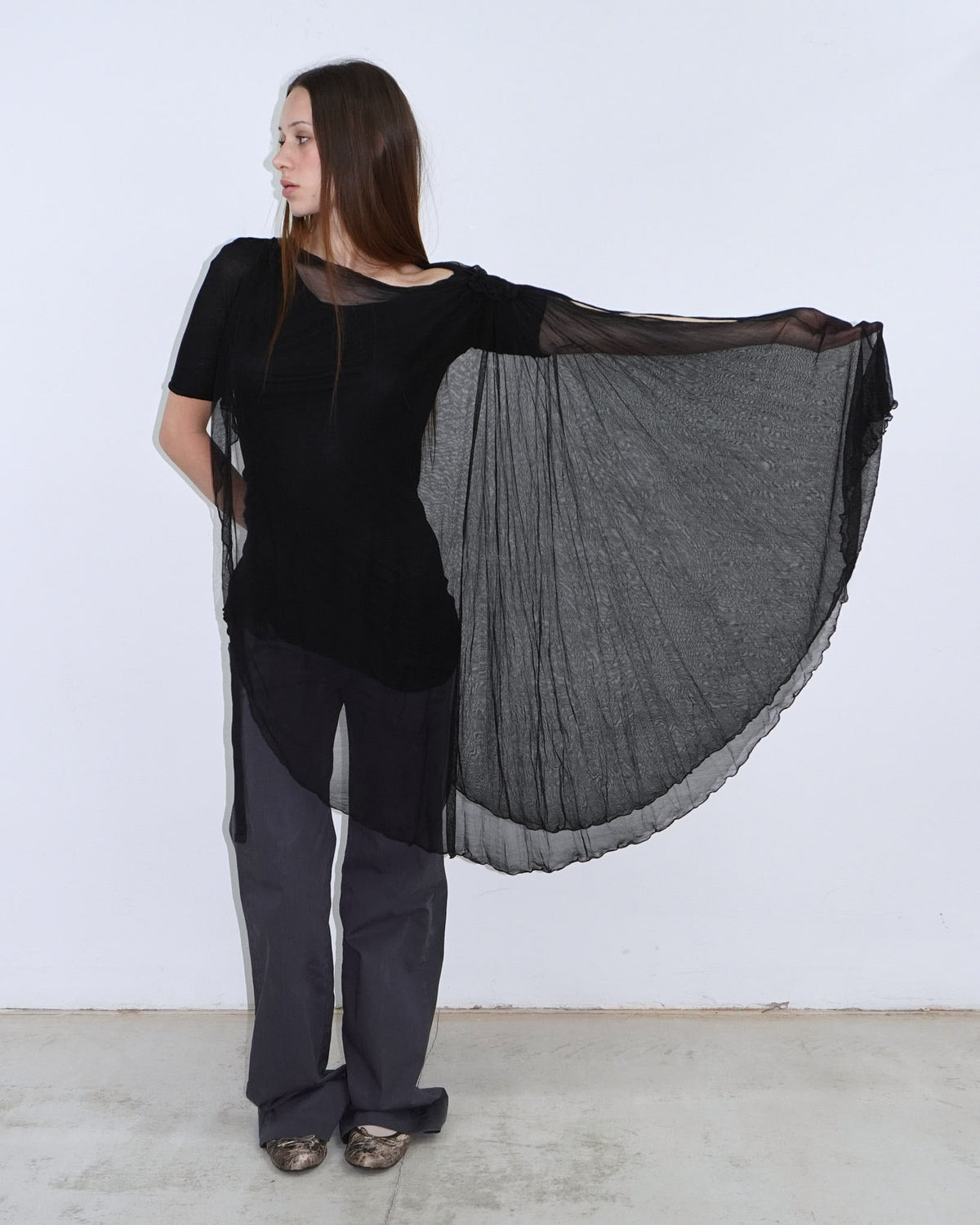black top with pure silk sleeve layer
