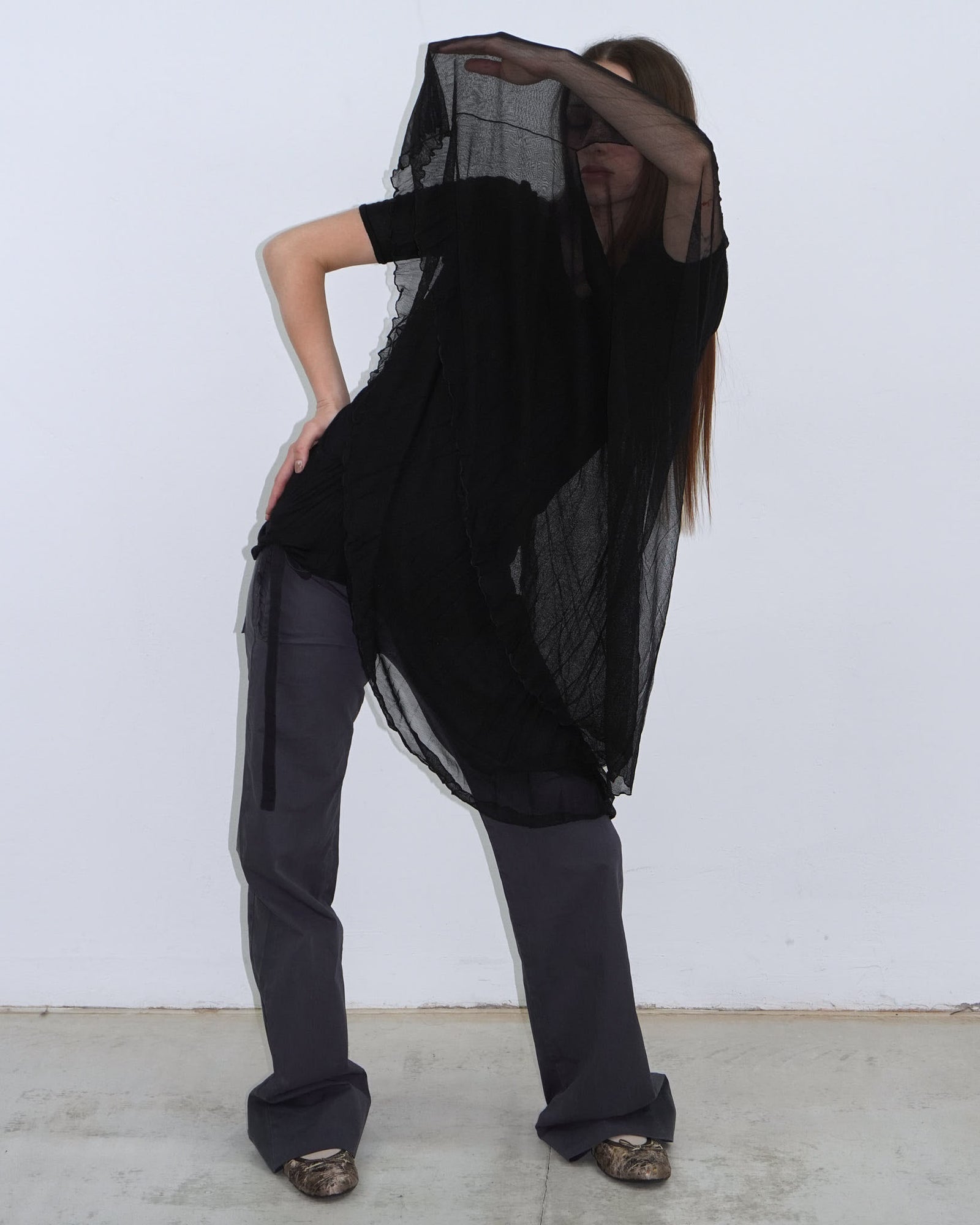 black top with pure silk sleeve layer