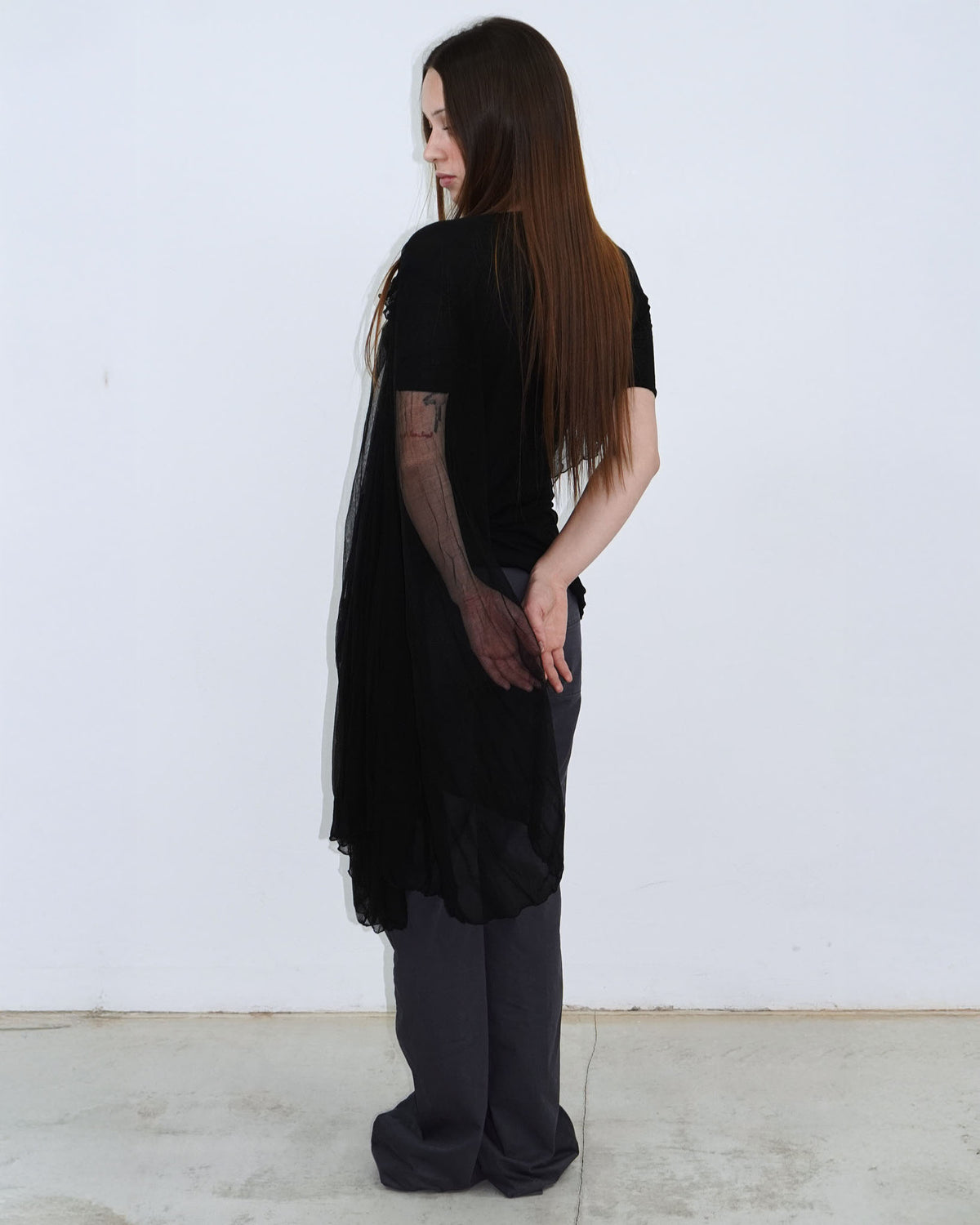black top with pure silk sleeve layer