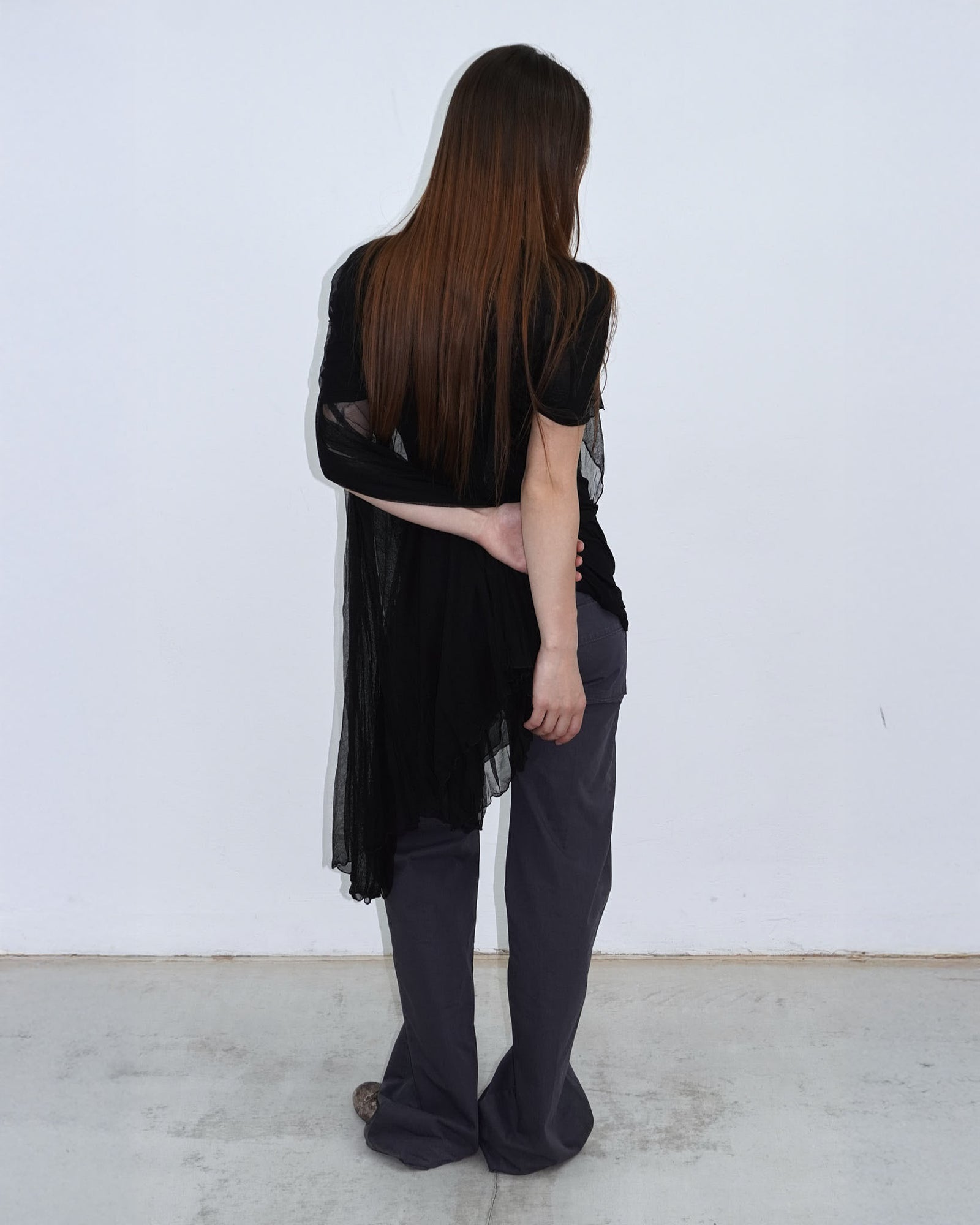 black top with pure silk sleeve layer