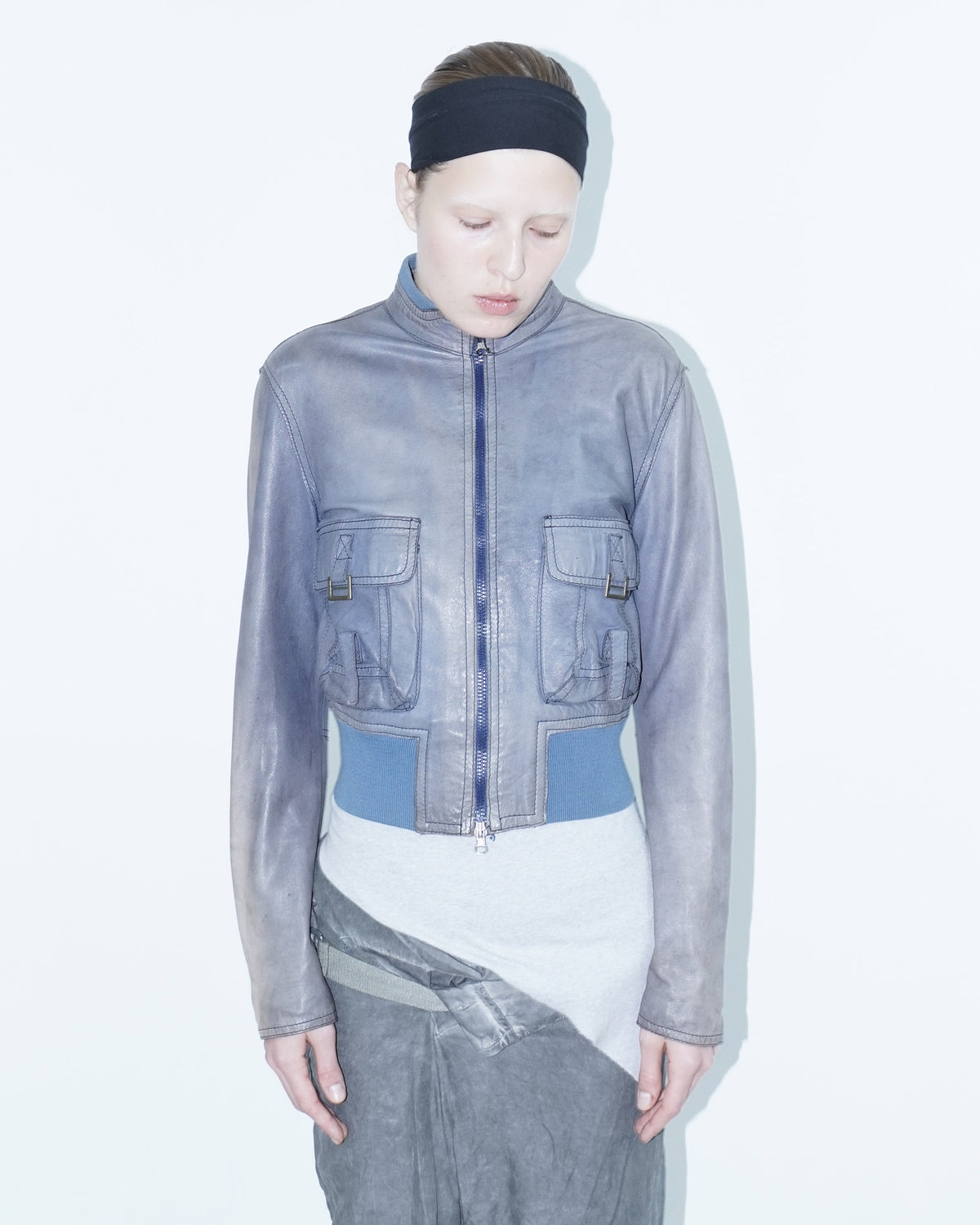 blue and grey washed leather jacket