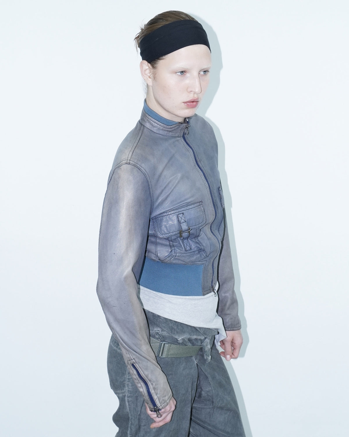 blue and grey washed leather jacket