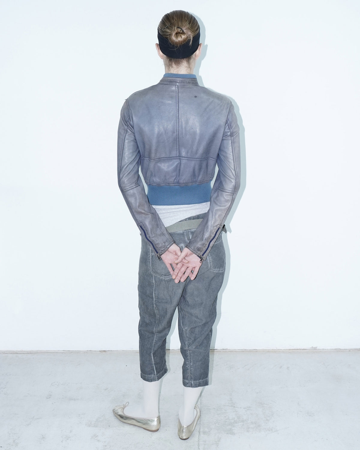 blue and grey washed leather jacket