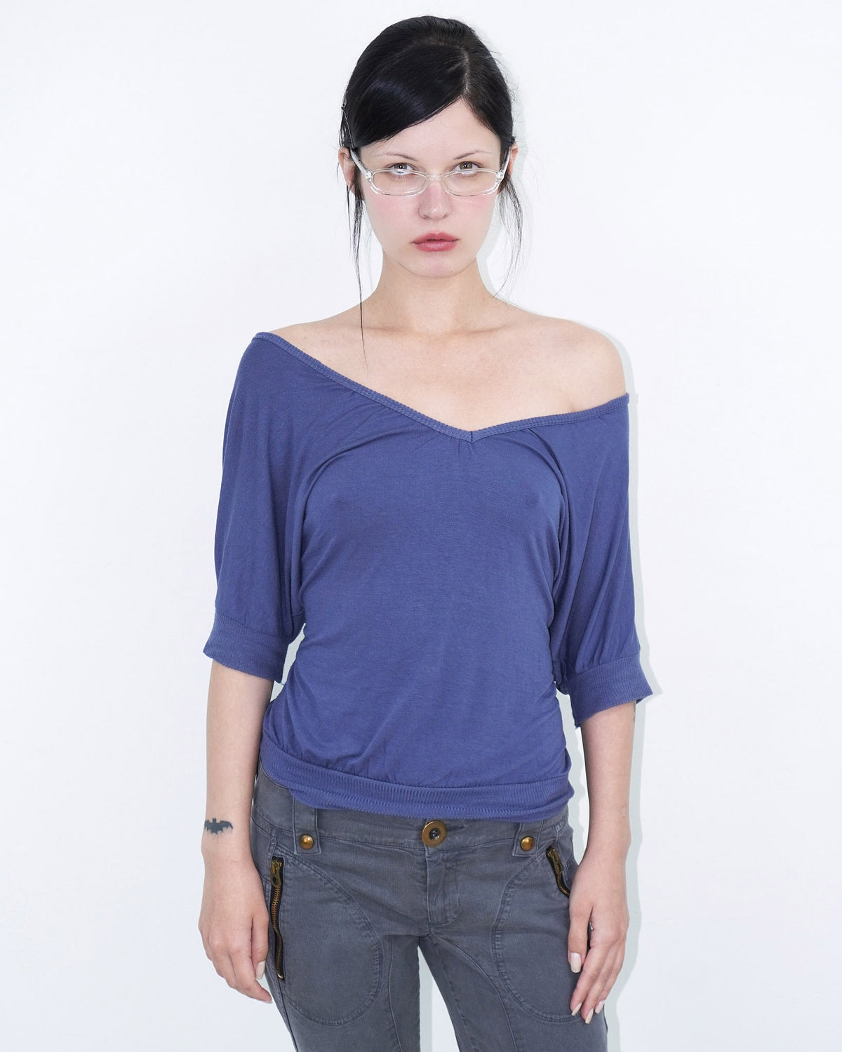 blue deep v neck top