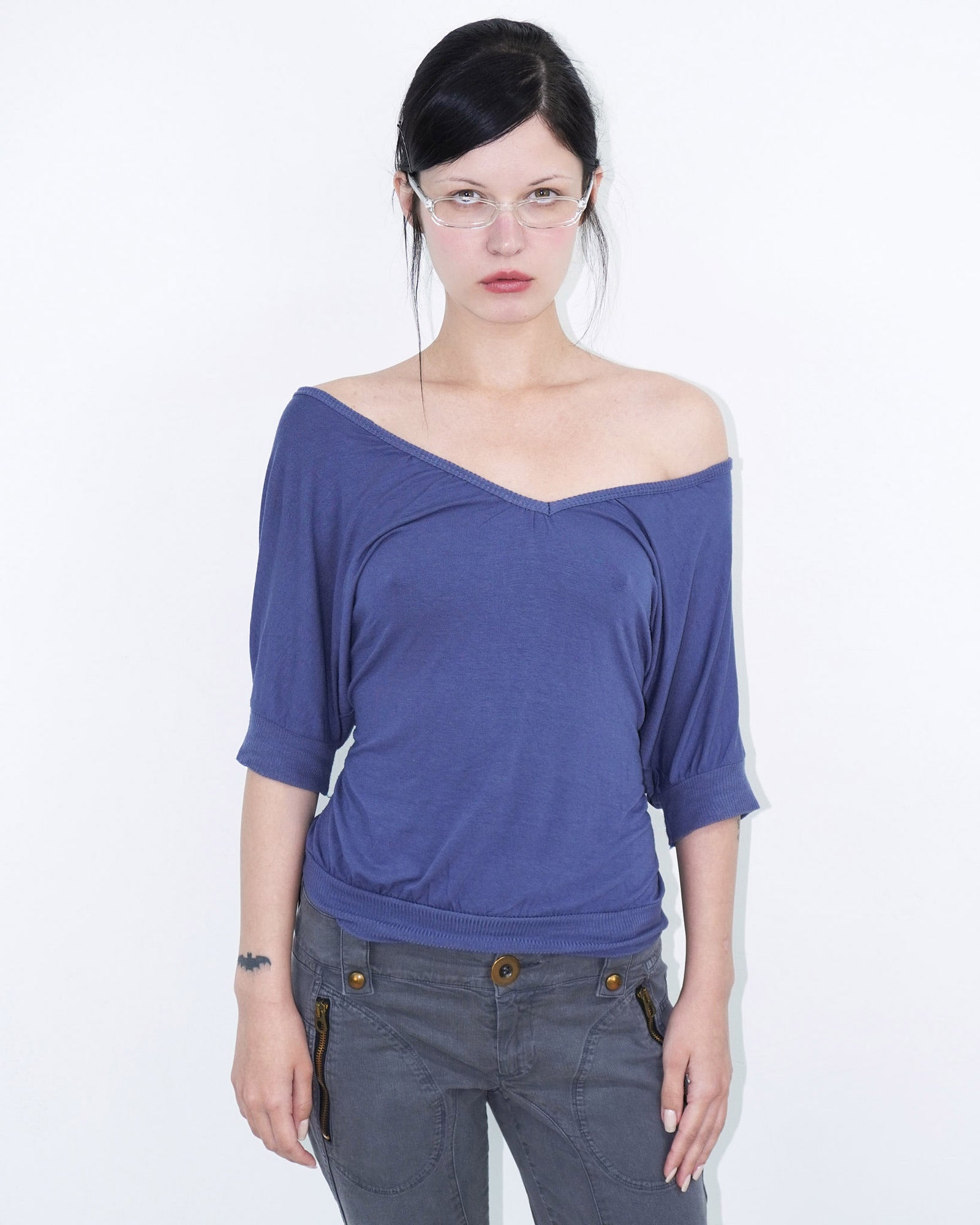 blue deep v neck top