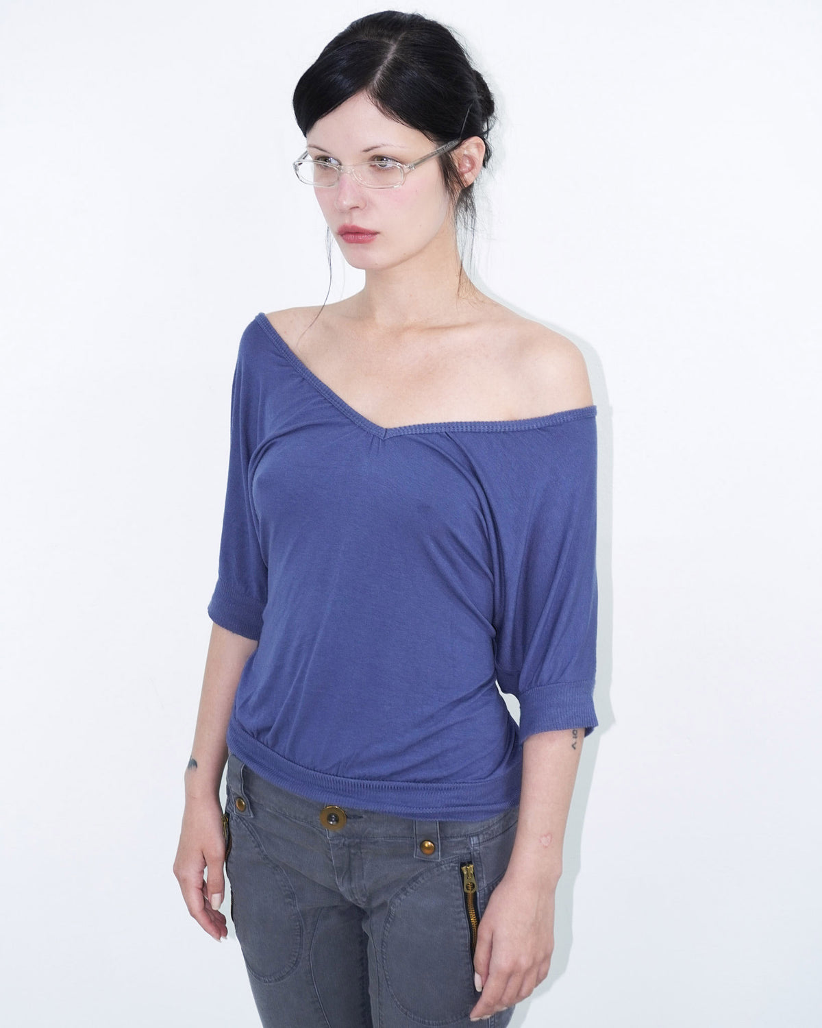 blue deep v neck top