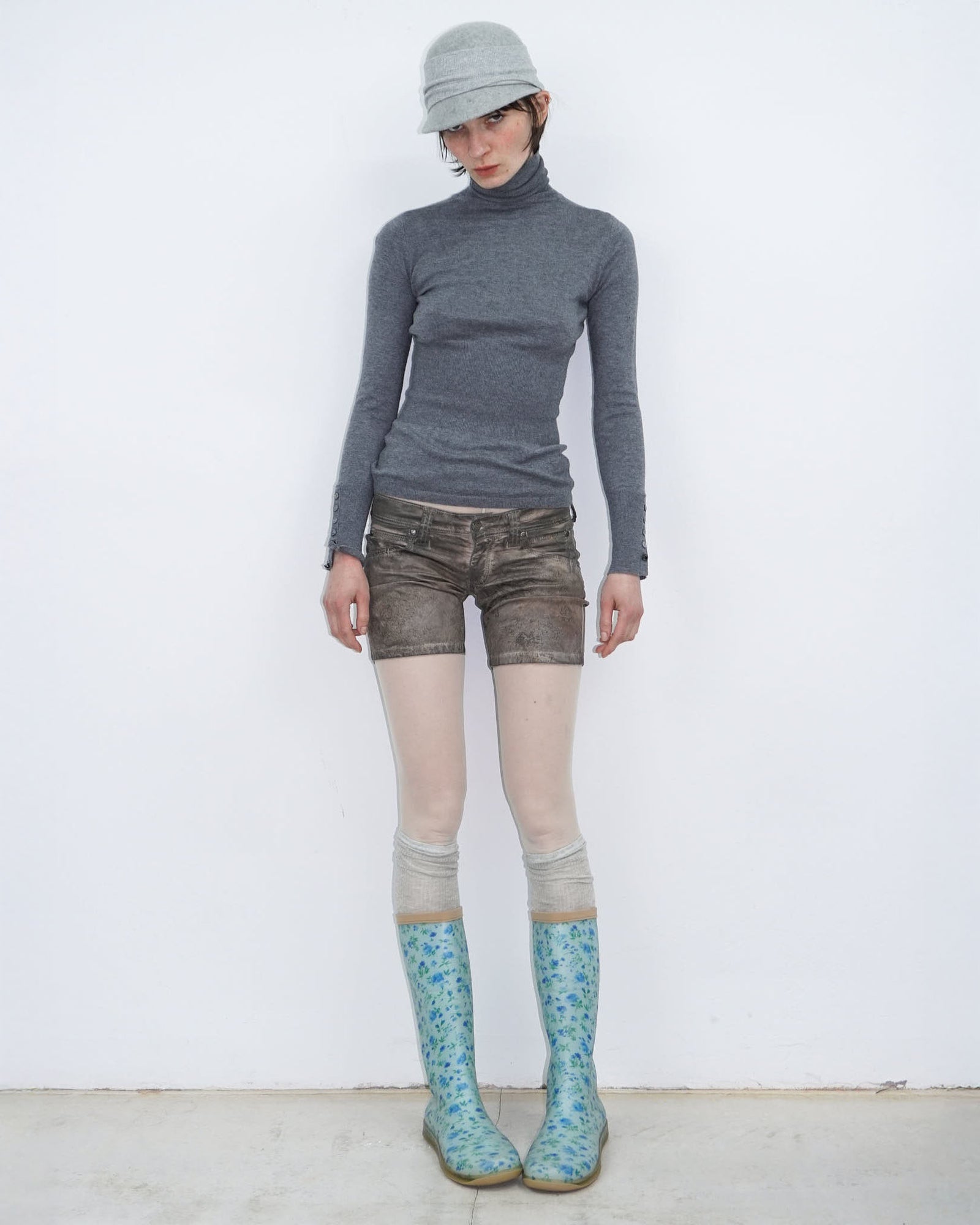 blue floral rubber rain boots