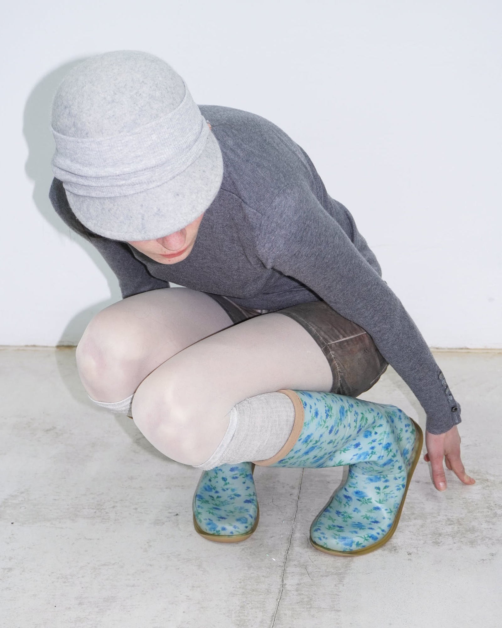 blue floral rubber rain boots