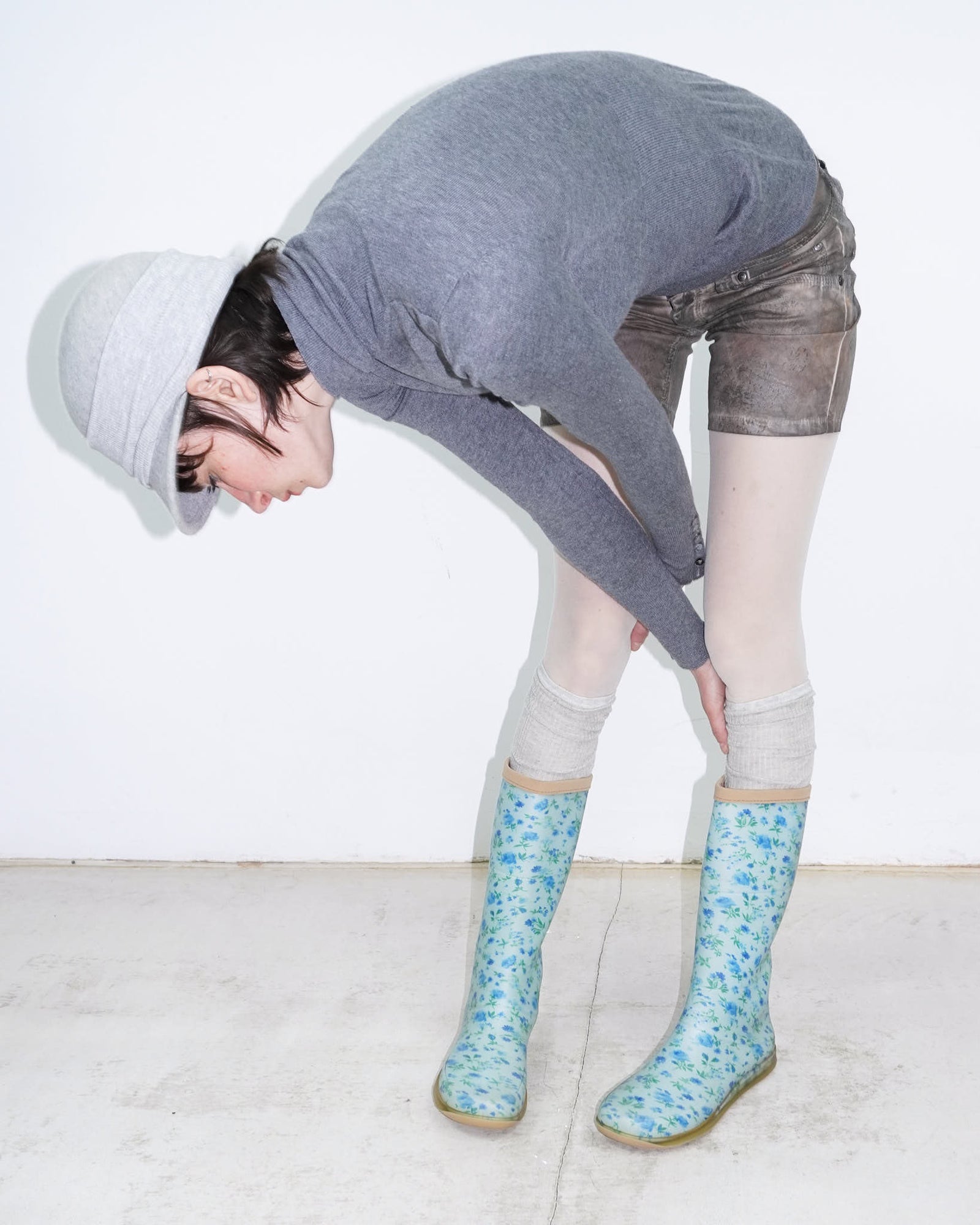 blue floral rubber rain boots