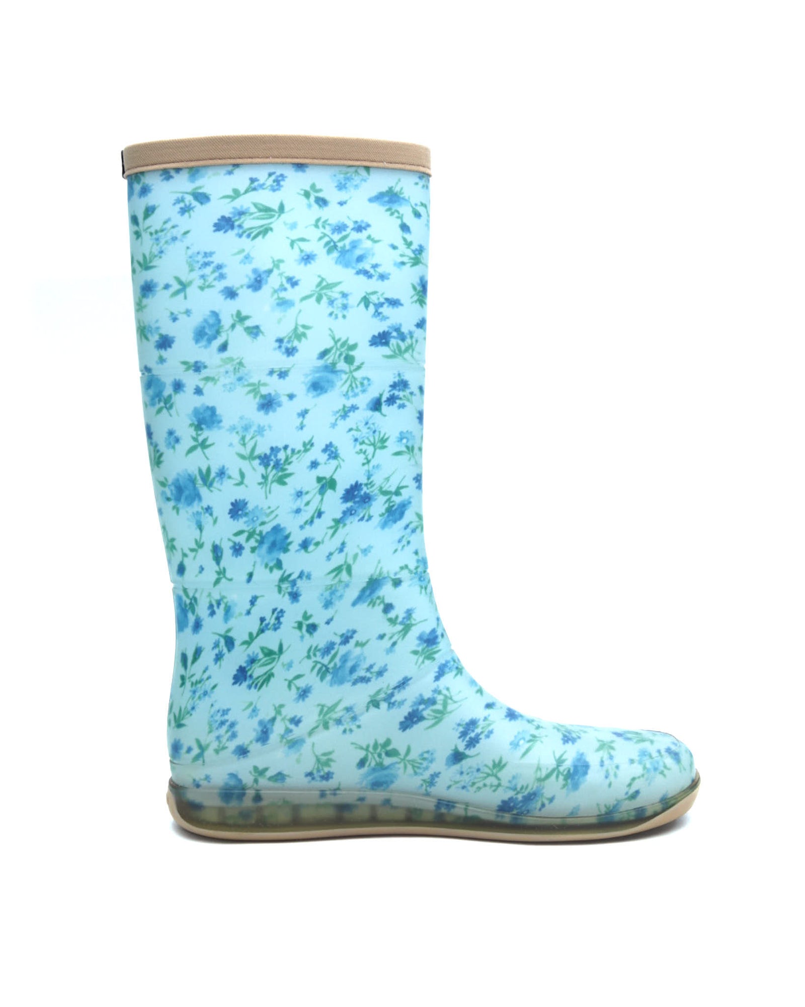 blue floral rubber rain boots