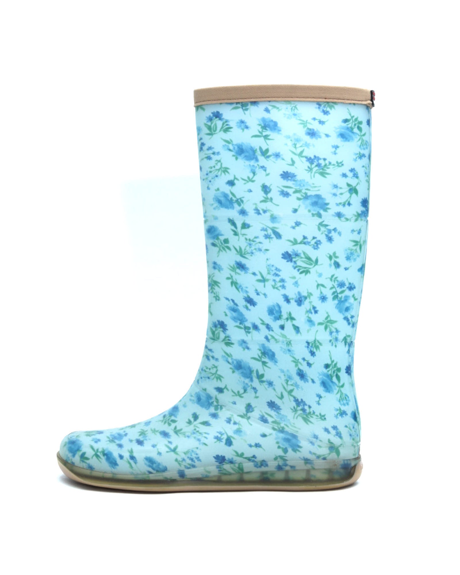blue floral rubber rain boots