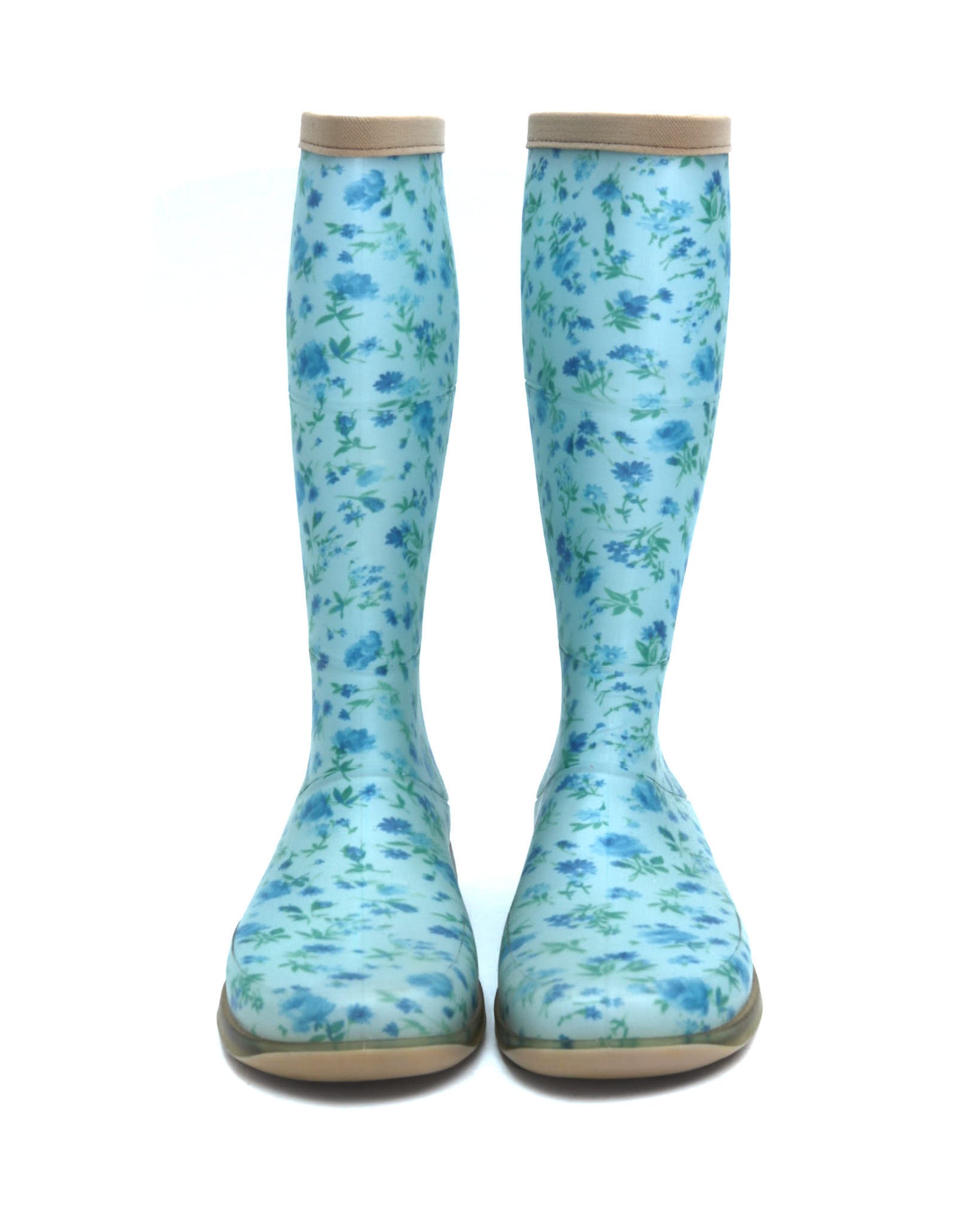 blue floral rubber rain boots