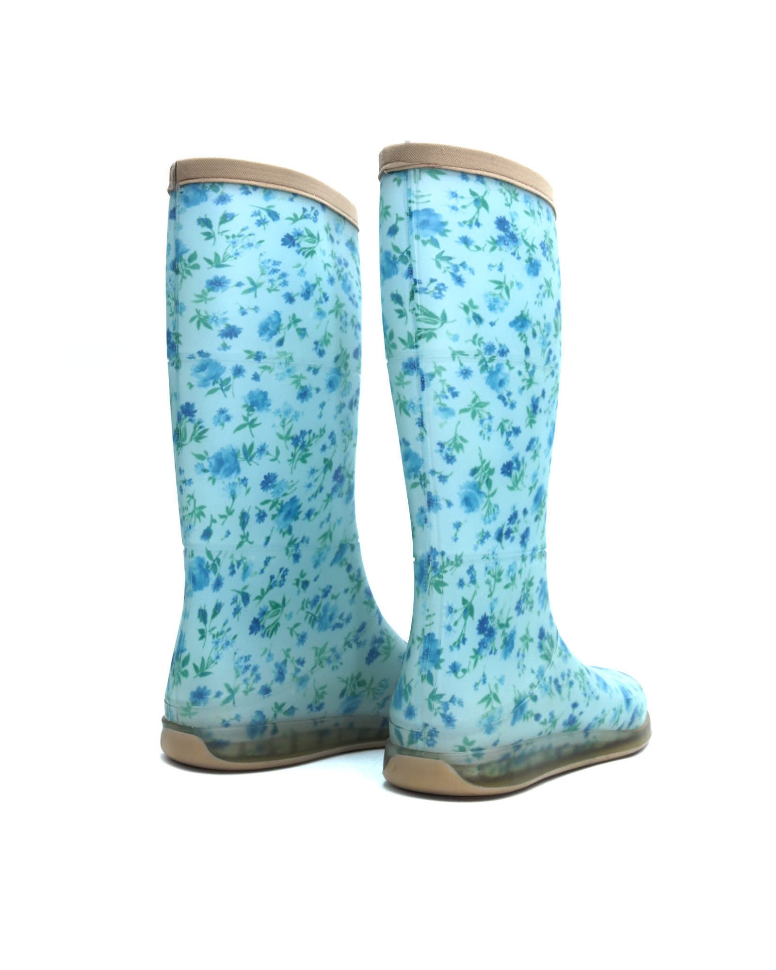 blue floral rubber rain boots