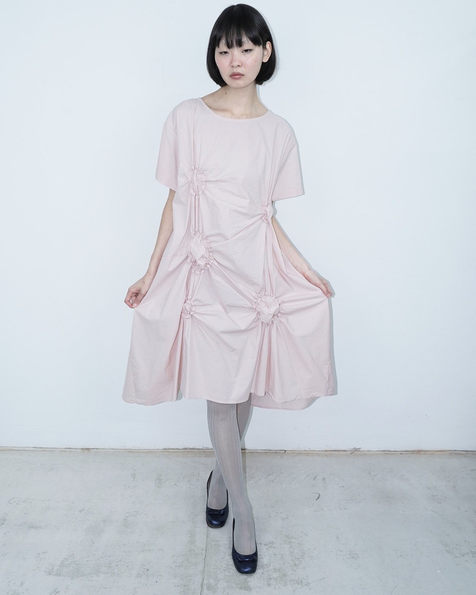 blush pink ruffle dress