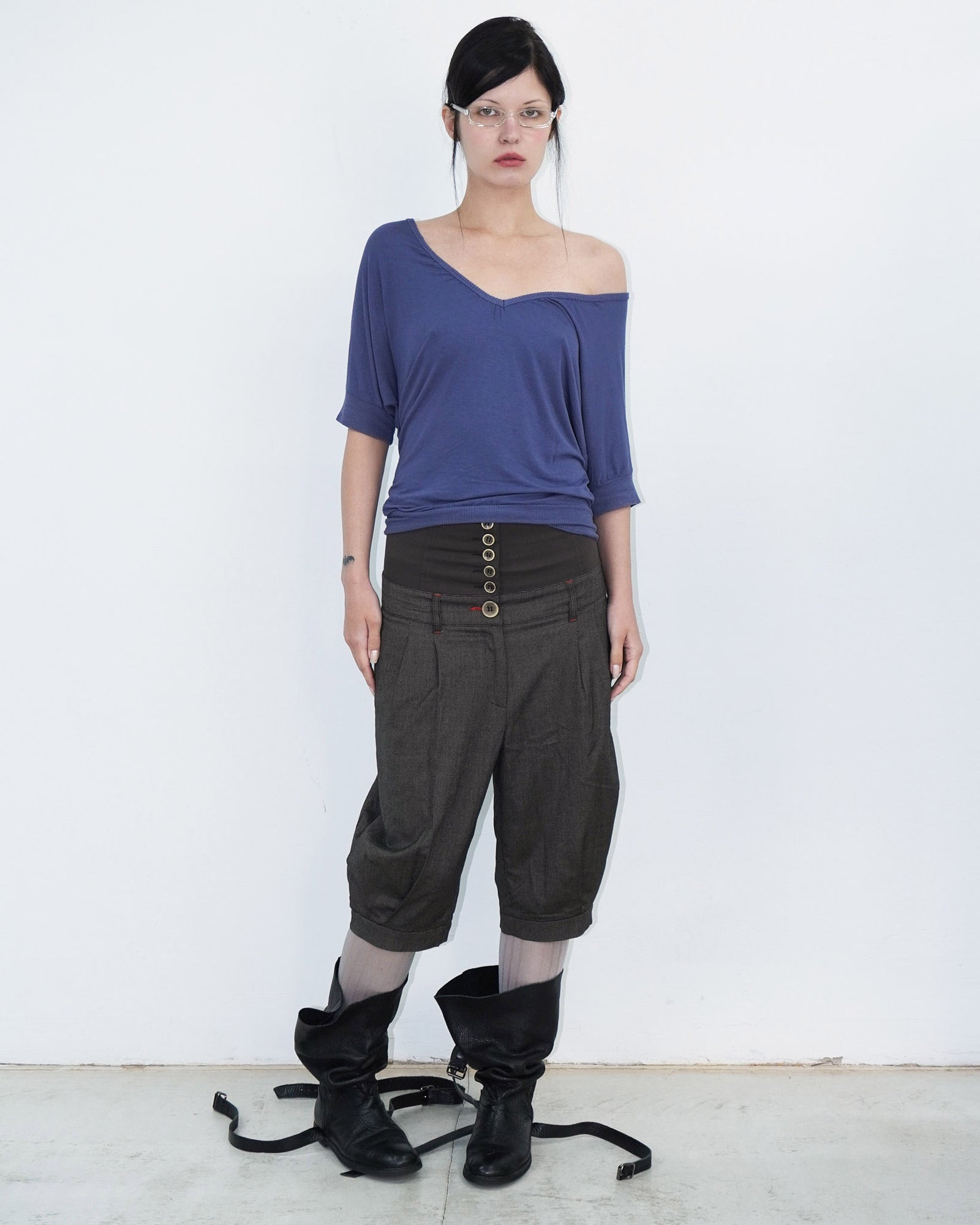 brown capri pants with button up details