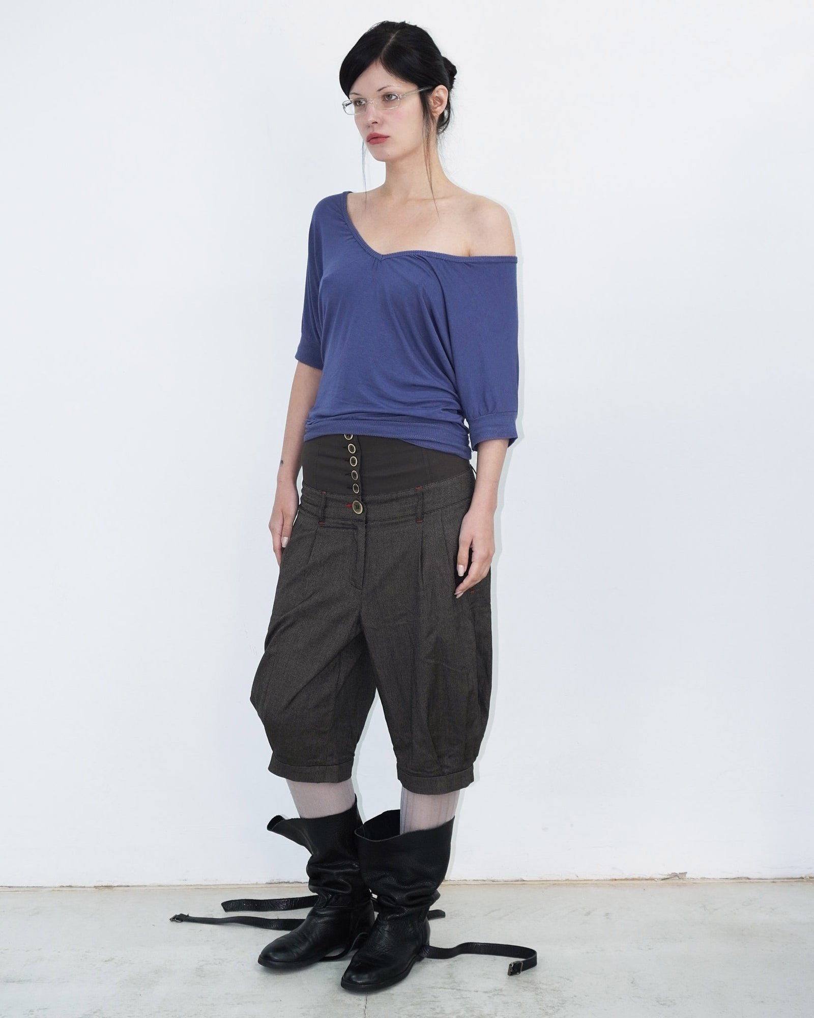 brown capri pants with button up details