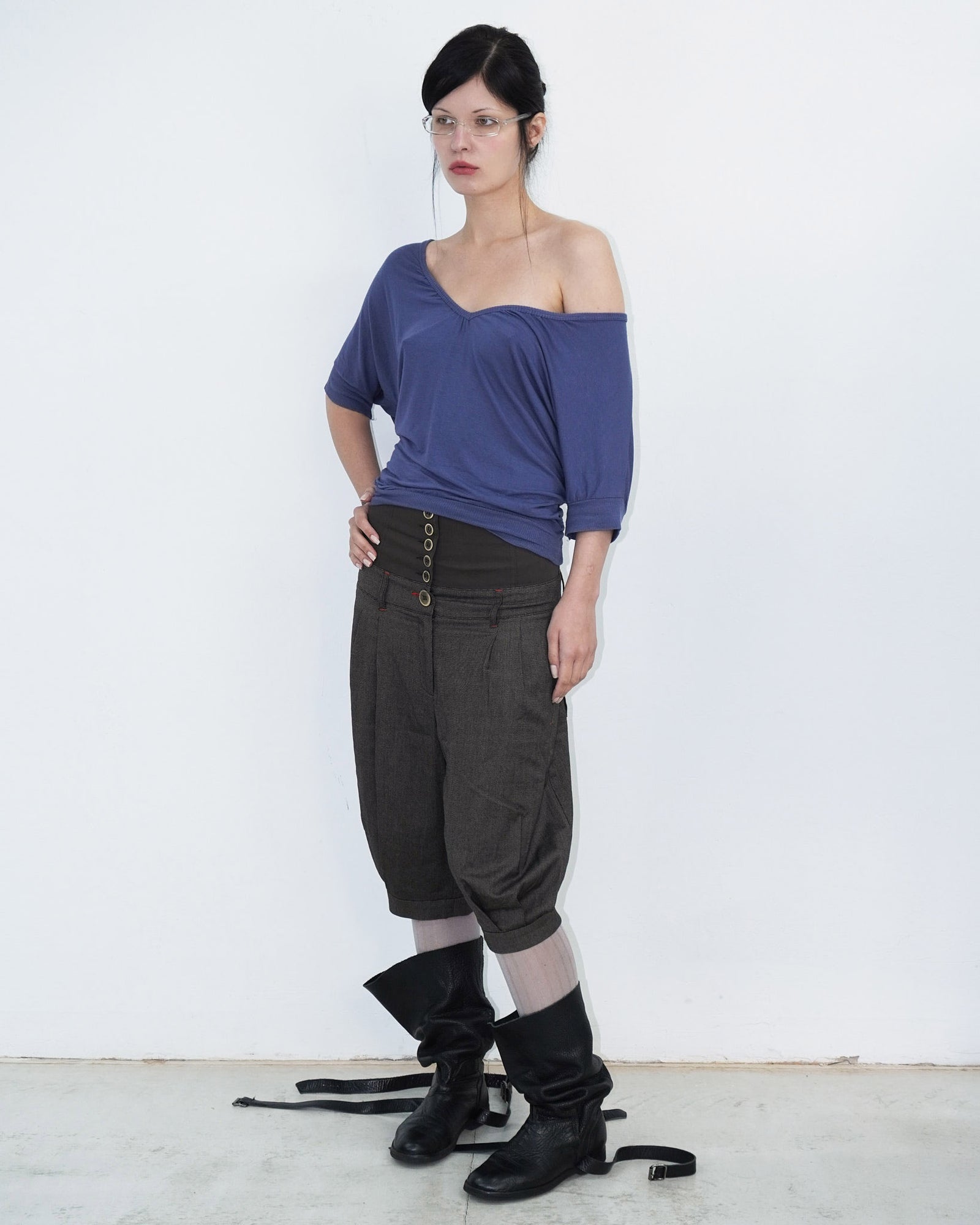 brown capri pants with button up details