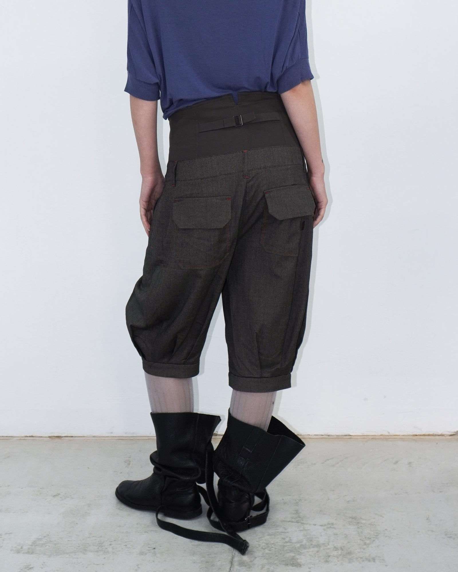 brown capri pants with button up details