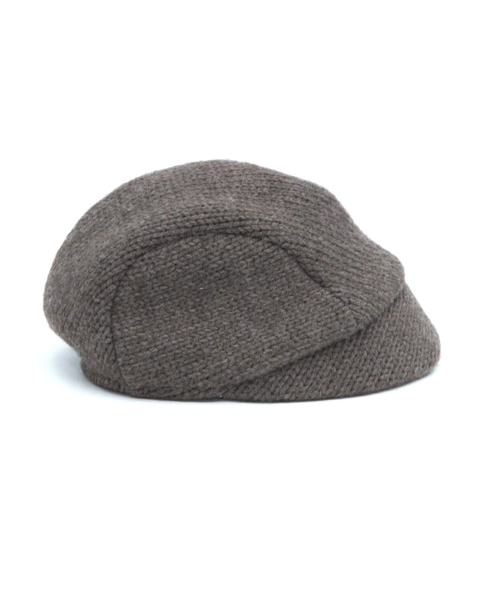 brown knit cap with floral detail
