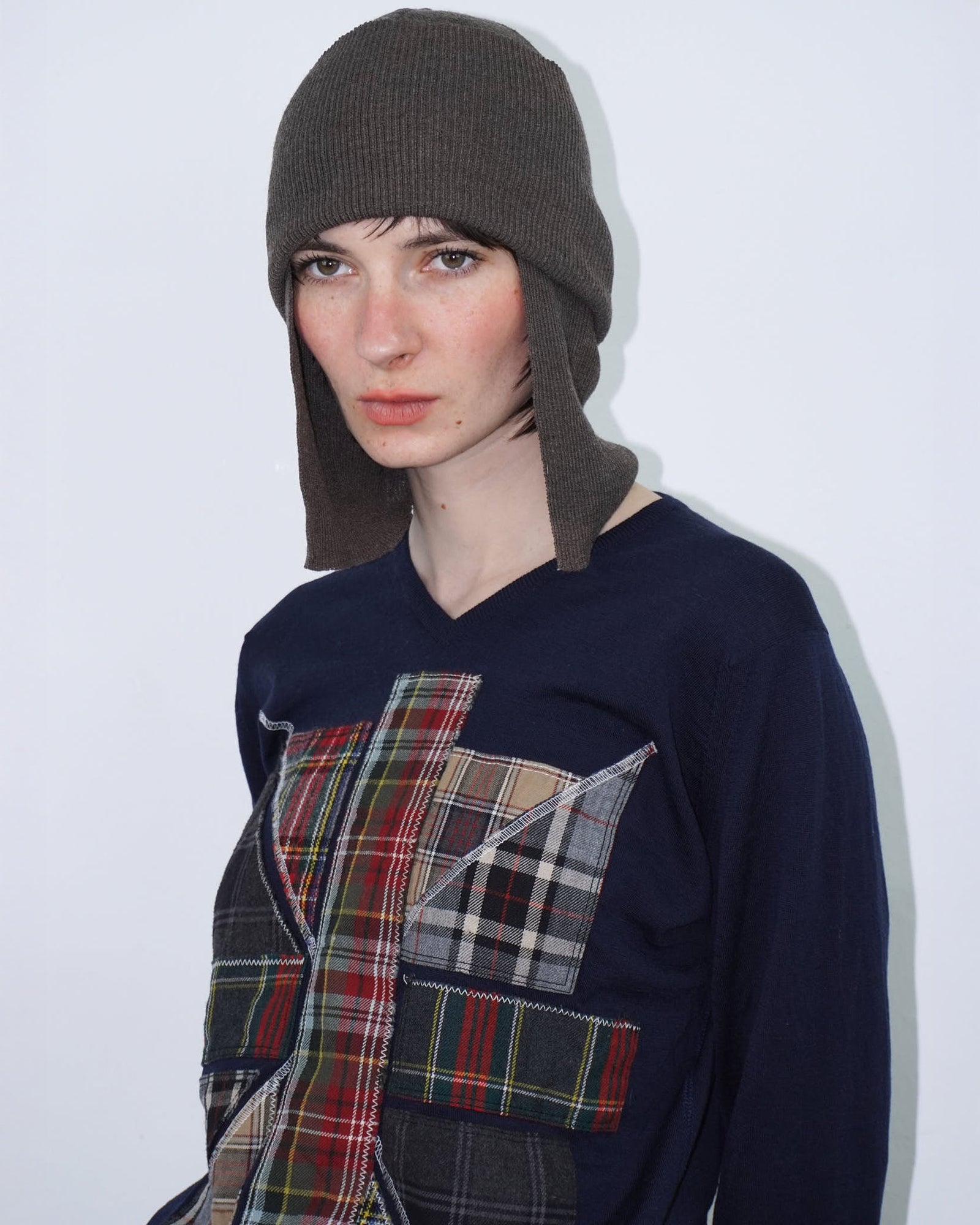 brown knit ear flap beanie